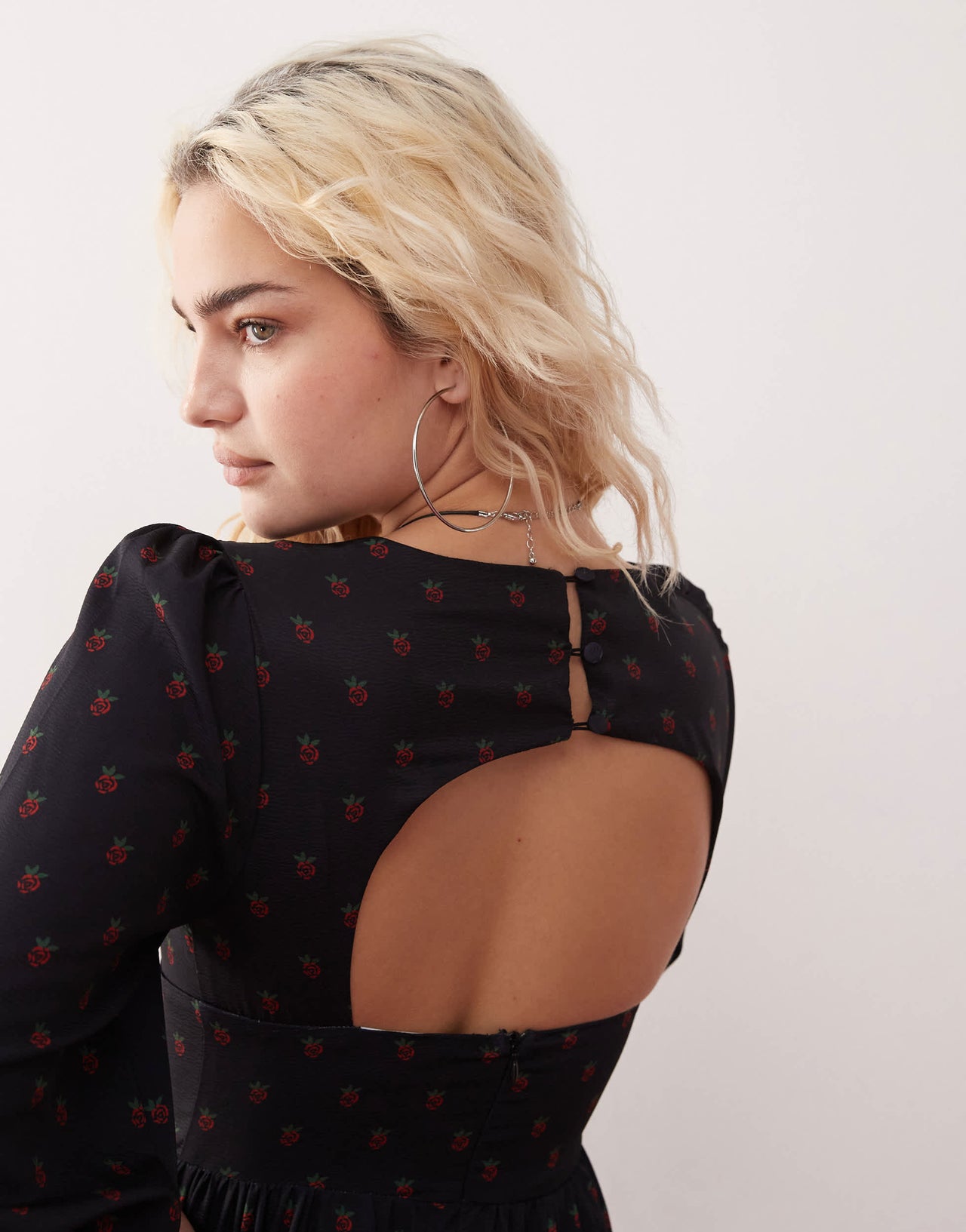 Daisy Street v neck long sleeve midi tea dress in black and red ditsy floral