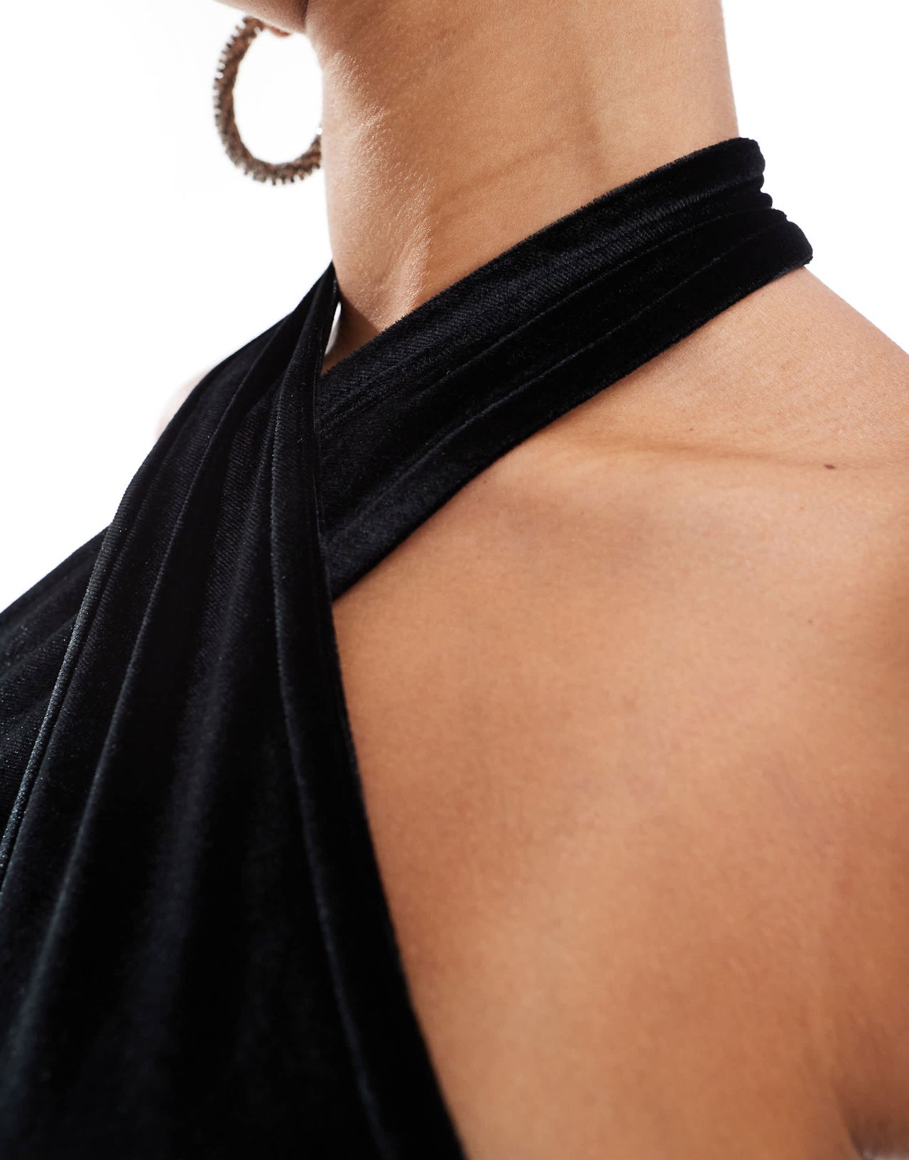 ASOS DESIGN velvet plunge wrap over halter bodysuit in black