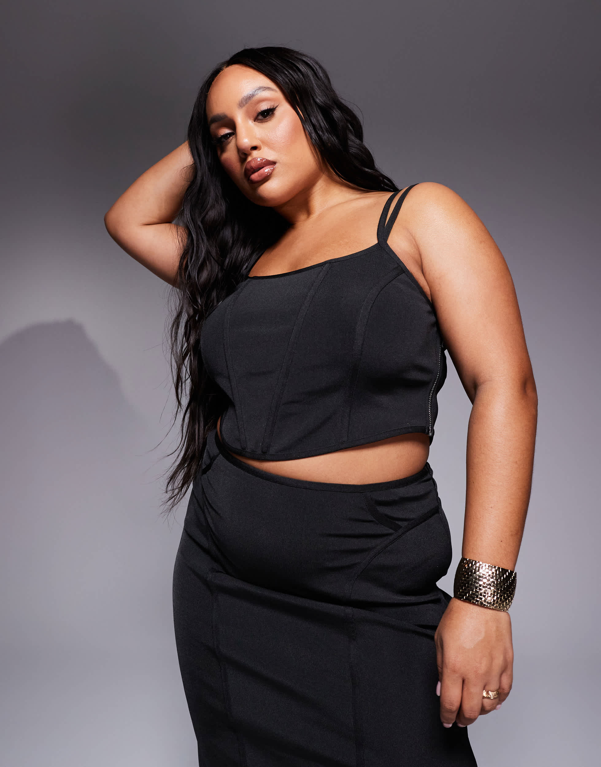 ASOS DESIGN Curve co-ord bandage corset cami top in black