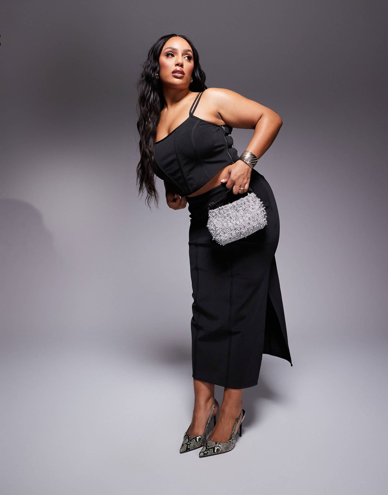 ASOS DESIGN Curve co-ord bandage corset cami top in black