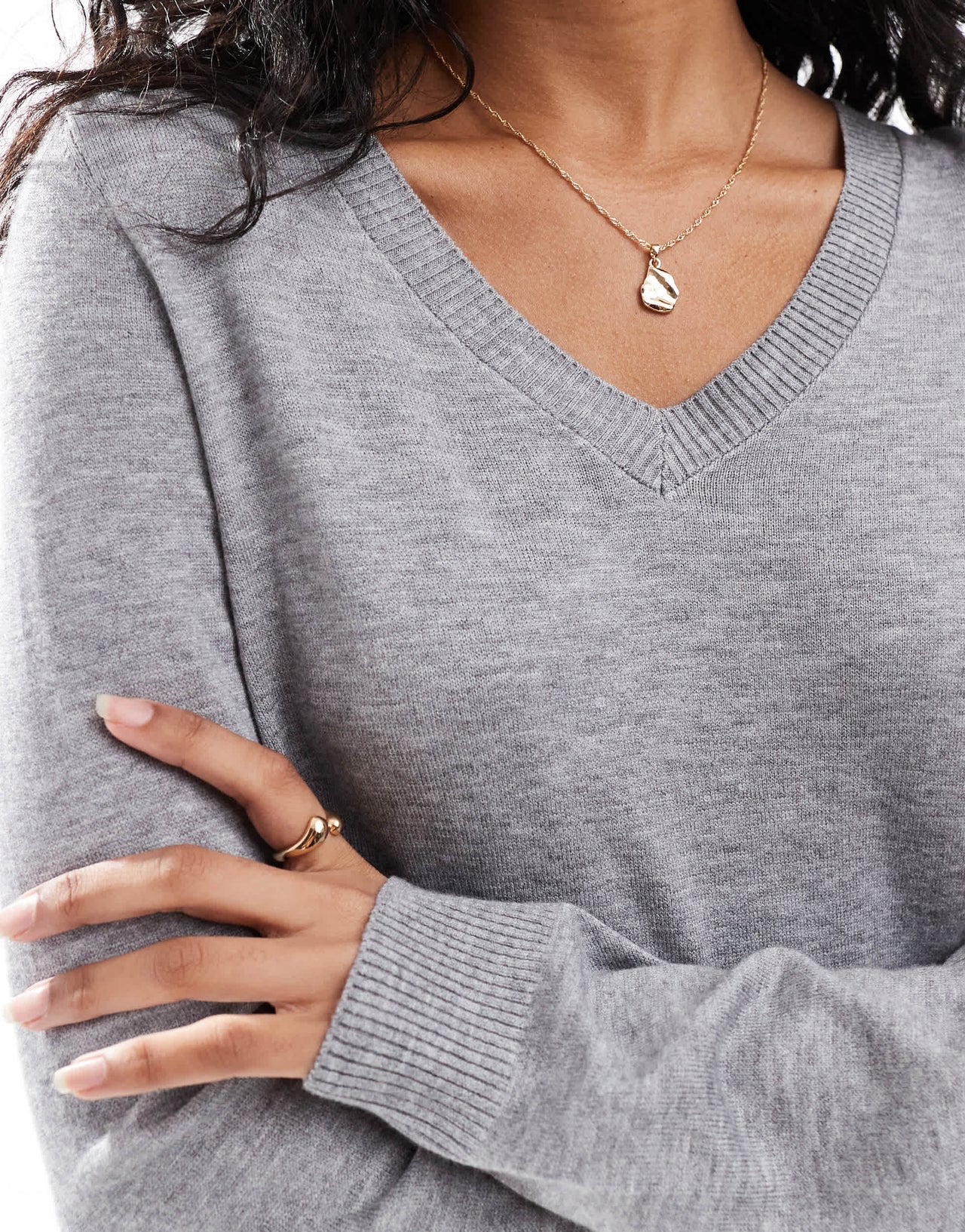Stradivarius v neck jumper in grey