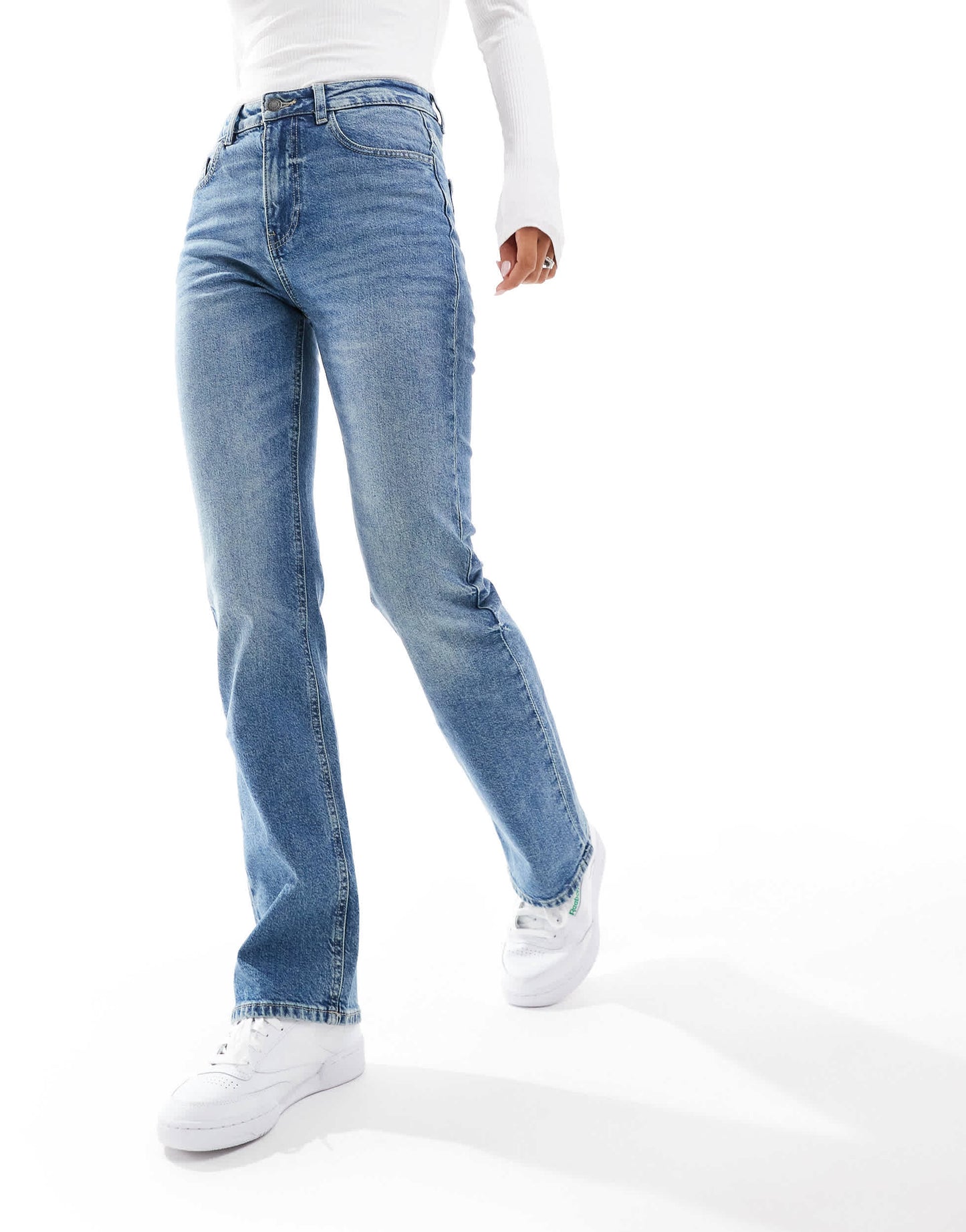 Stradivarius STR straight leg jean with stretch in medium wash blue