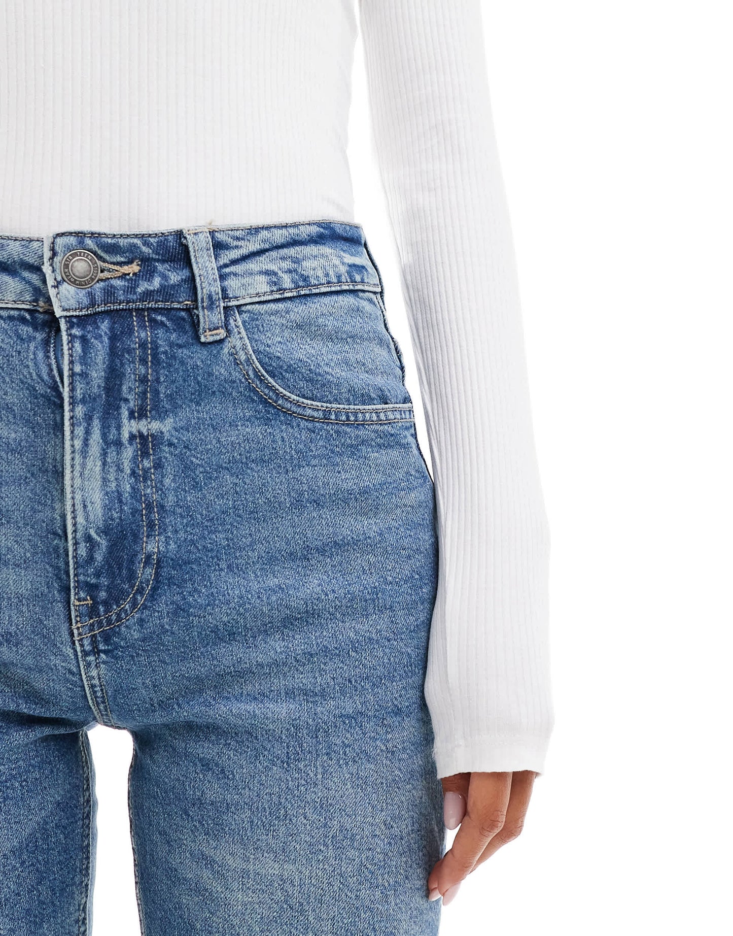 Stradivarius STR straight leg jean with stretch in medium wash blue