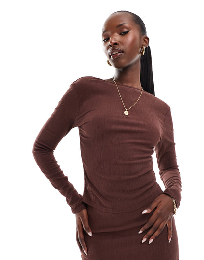 Kaiia x Sasha Corte exclusive long sleeve low back top co-ord in chocolate