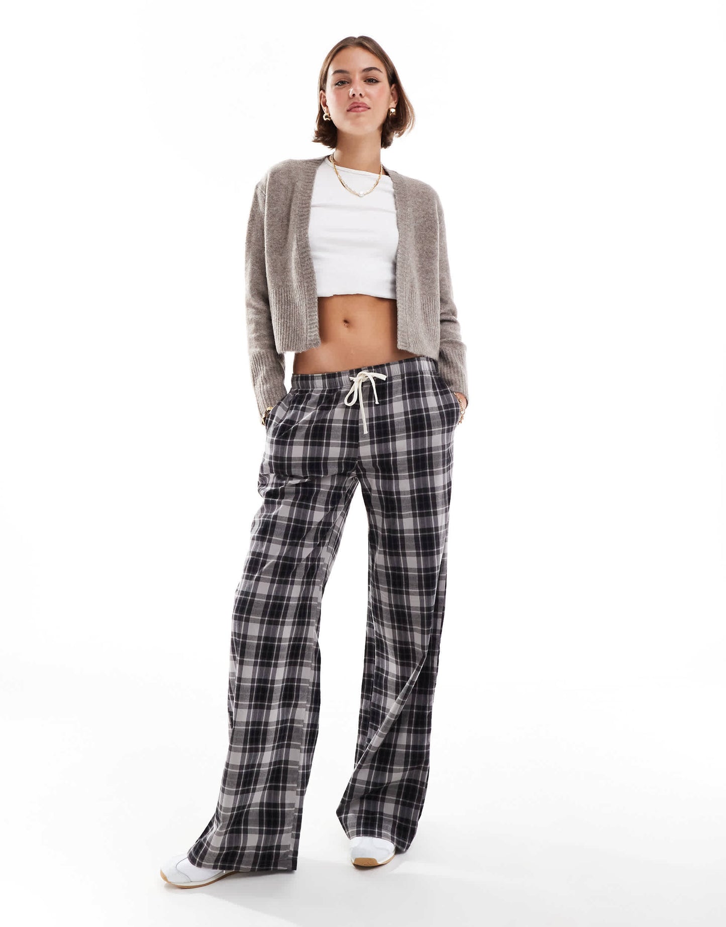 Stradivarius elasticated waist trouser in grey check