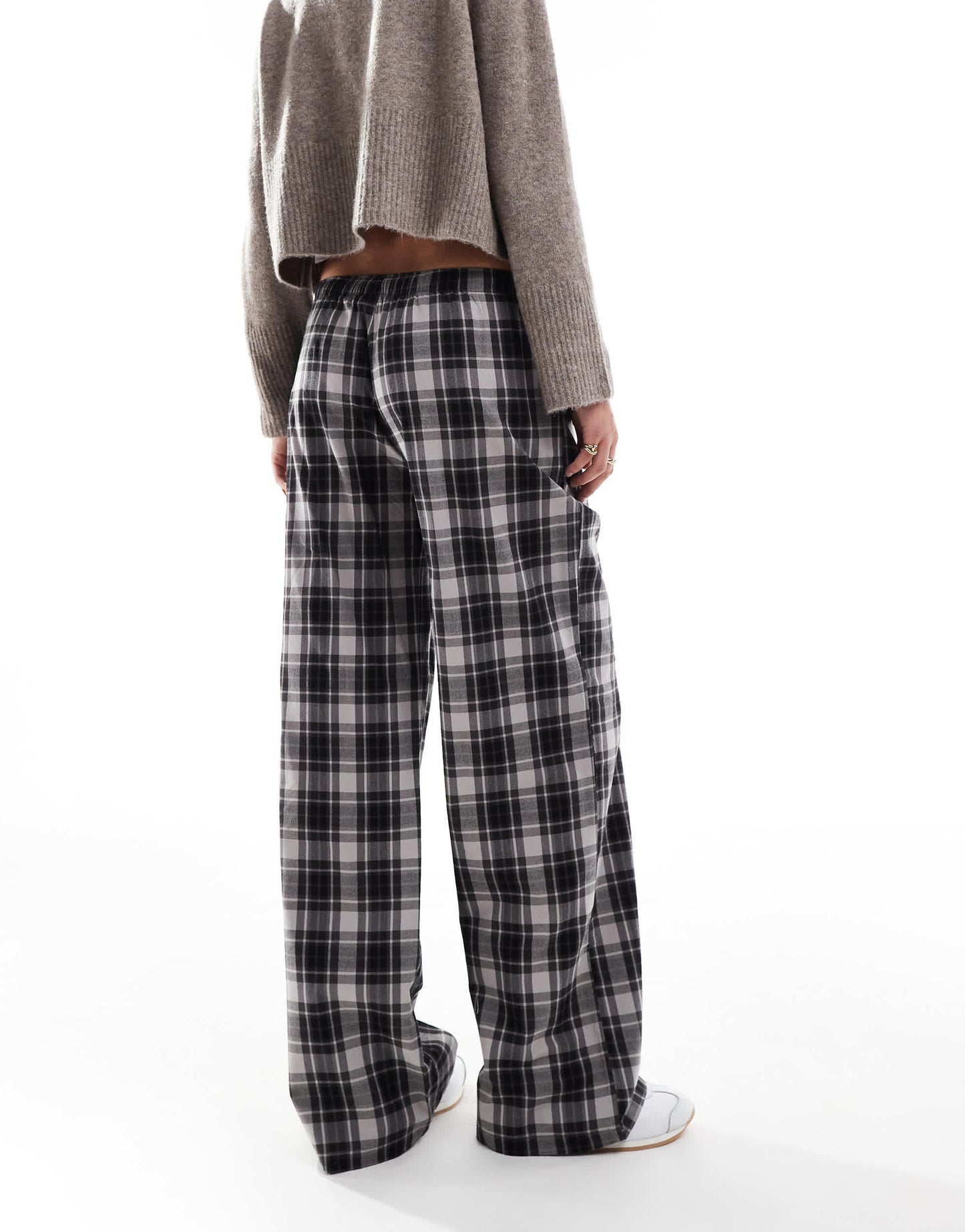 Stradivarius elasticated waist trouser in grey check