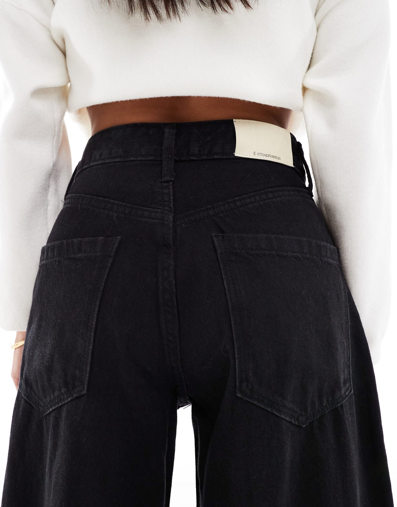 Stradivarius Petite baggy jean in black