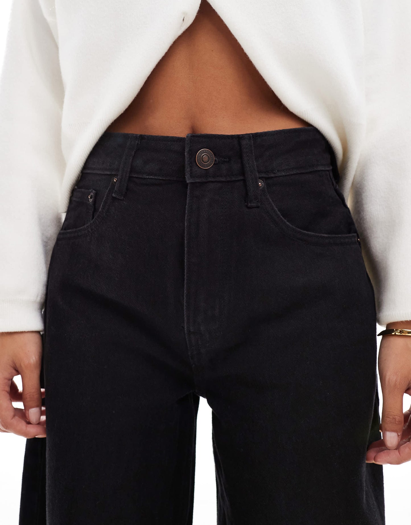 Stradivarius Petite baggy jean in black