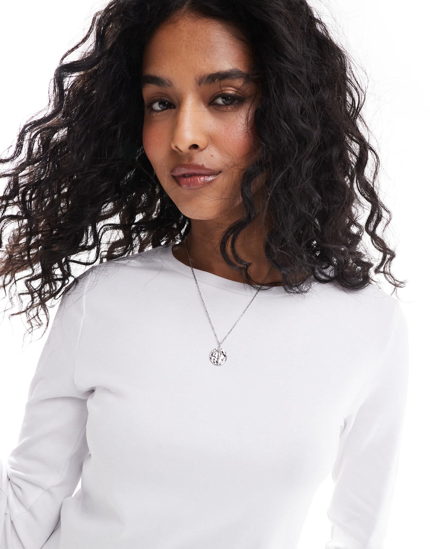 Stradivarius round neck long sleeve cotton t-shirt in white
