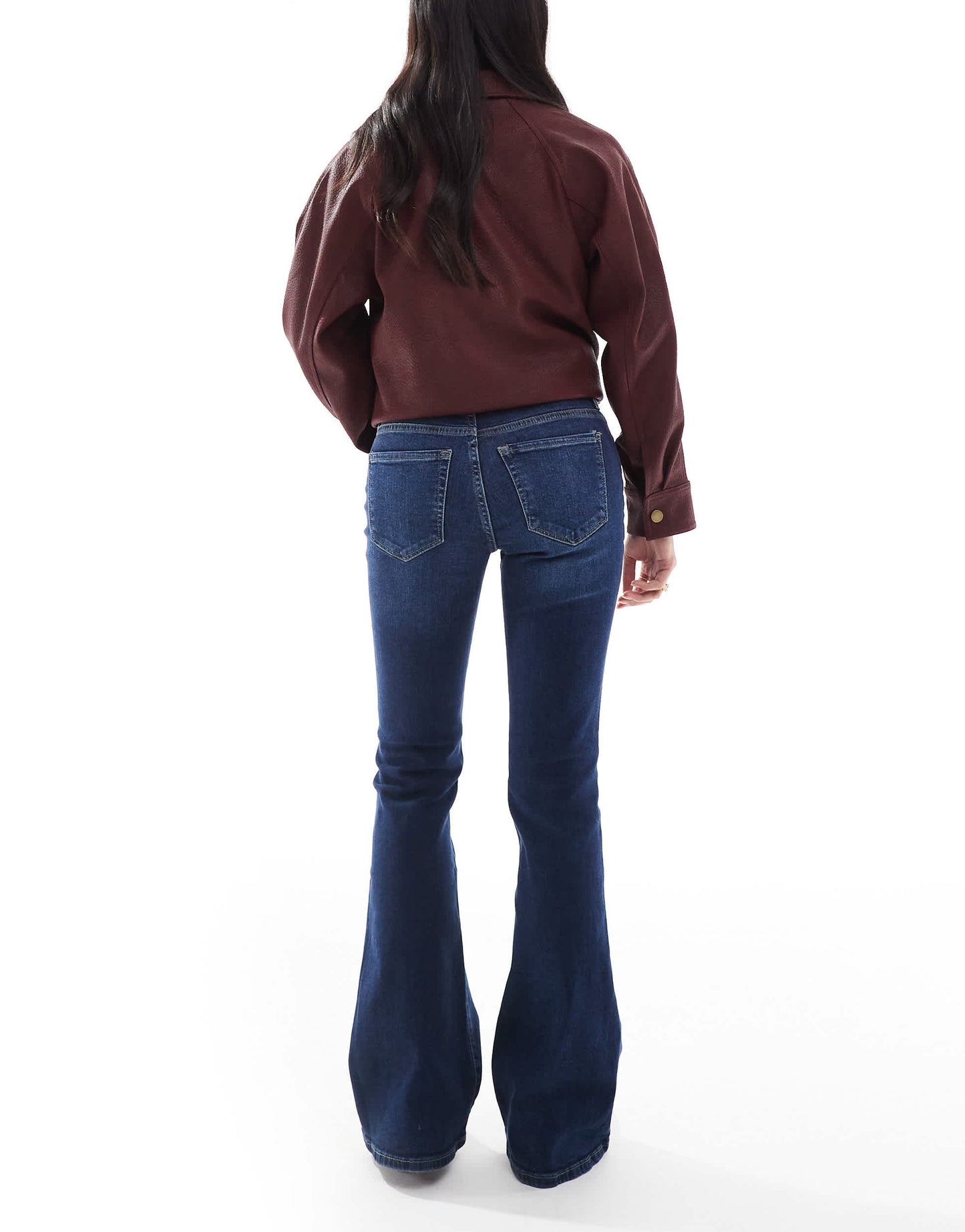 Bershka Petite high waisted flared jeans in dark wash