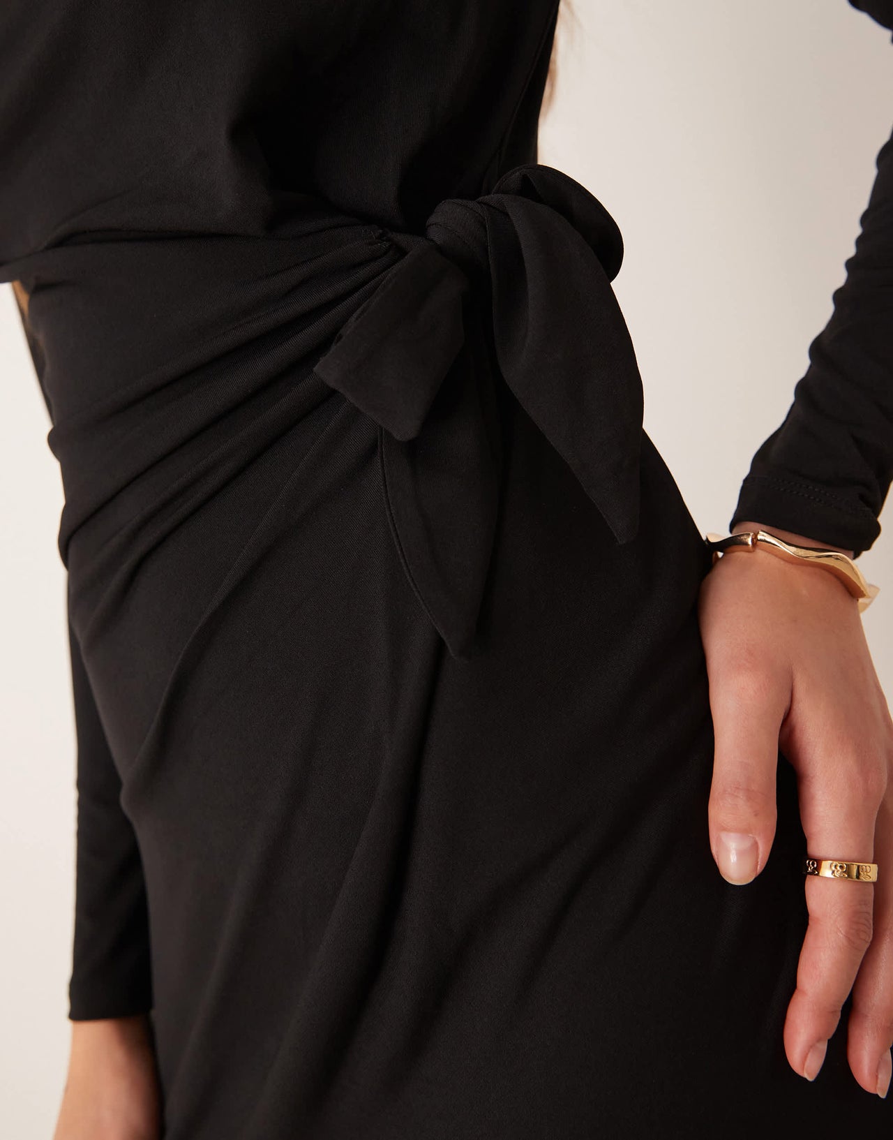 JDY front knot mini dress in black