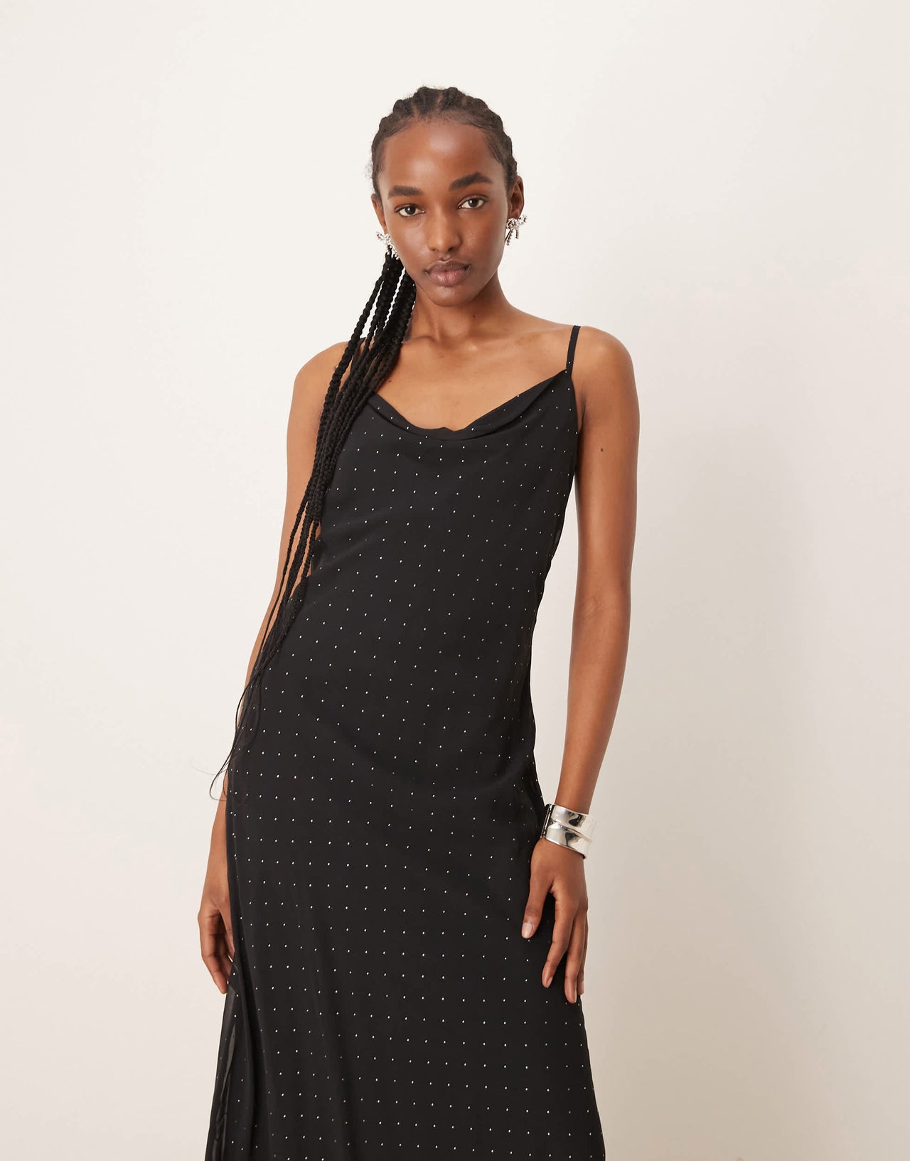 JDY stud details midaxi dress in black