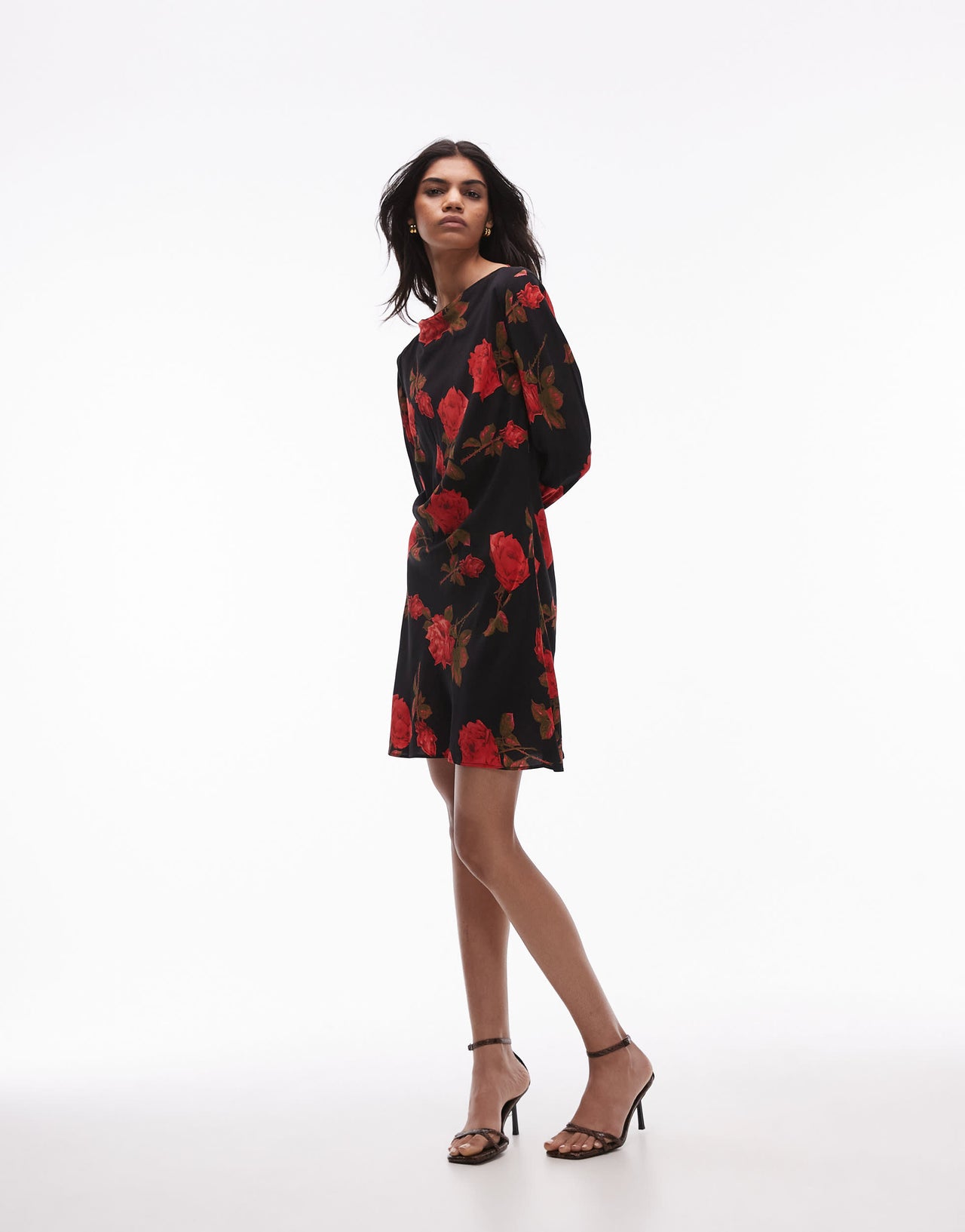 Topshop slash neck bias mini tea dress in rose floral