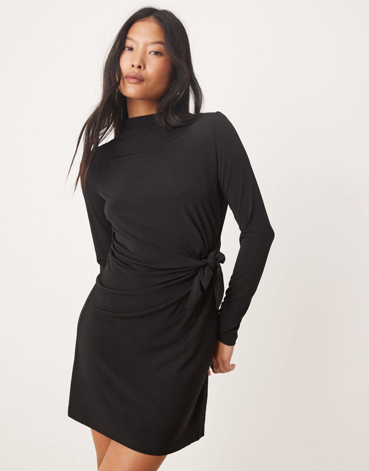 JDY Petite knot front mini dress in black