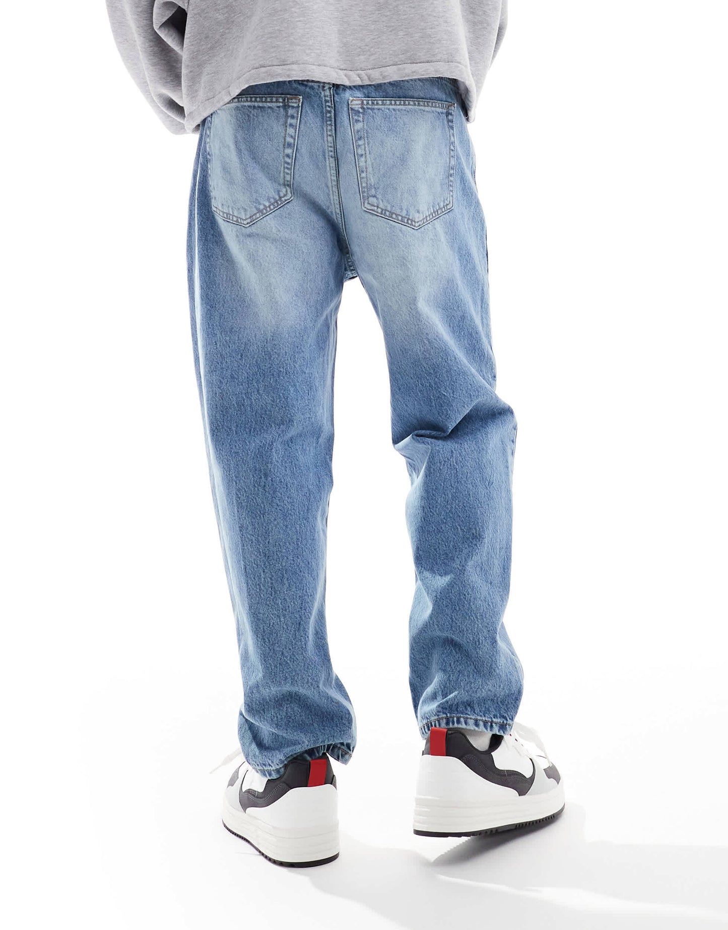 Bershka loose fit jeans in mid wash blue