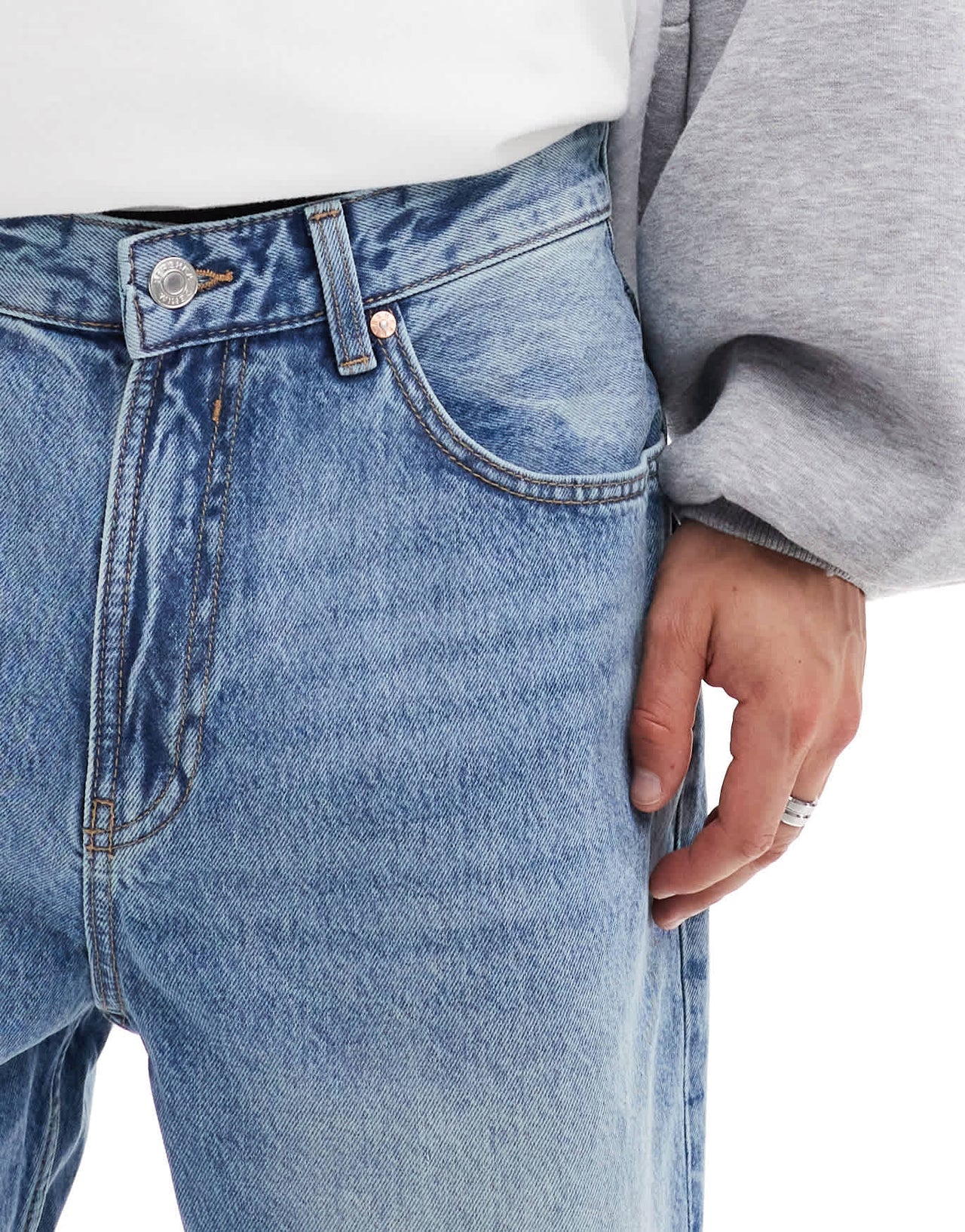 Bershka loose fit jeans in mid wash blue