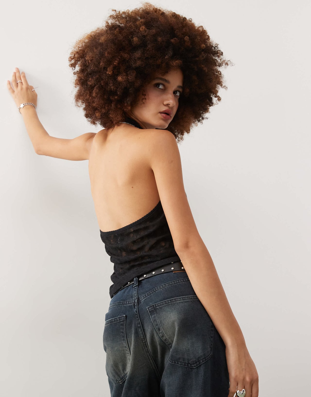 COLLUSION delicate lace halter top in black