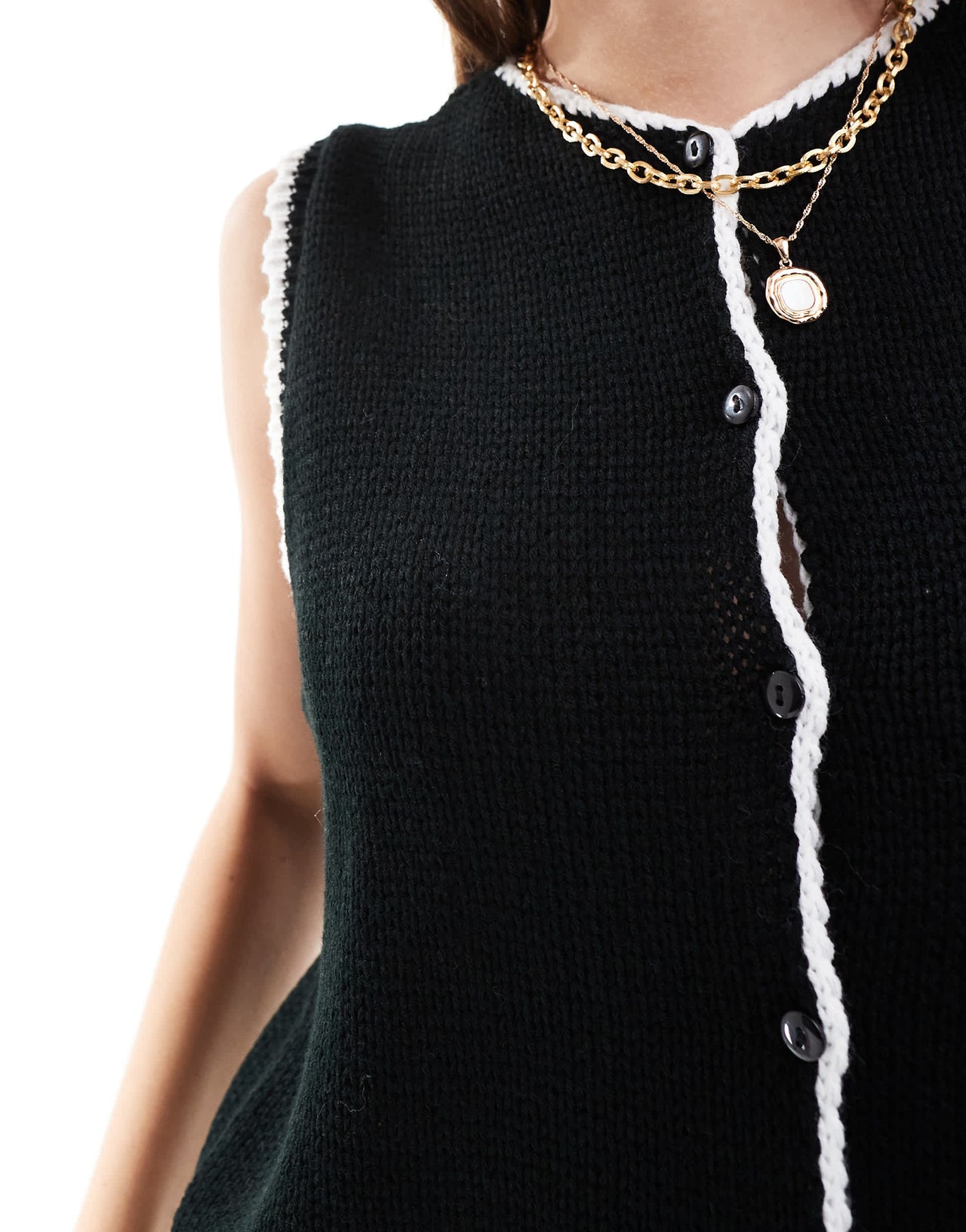 ASOS DESIGN crew neck waistcoat with blanket stitch in black