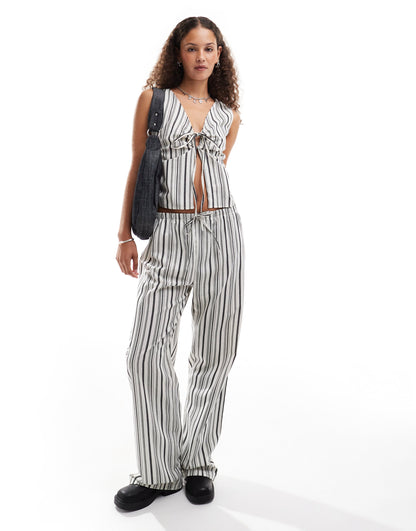 COLLUSION stripe woven look shirred tank top with tie side co-ord - MULTI