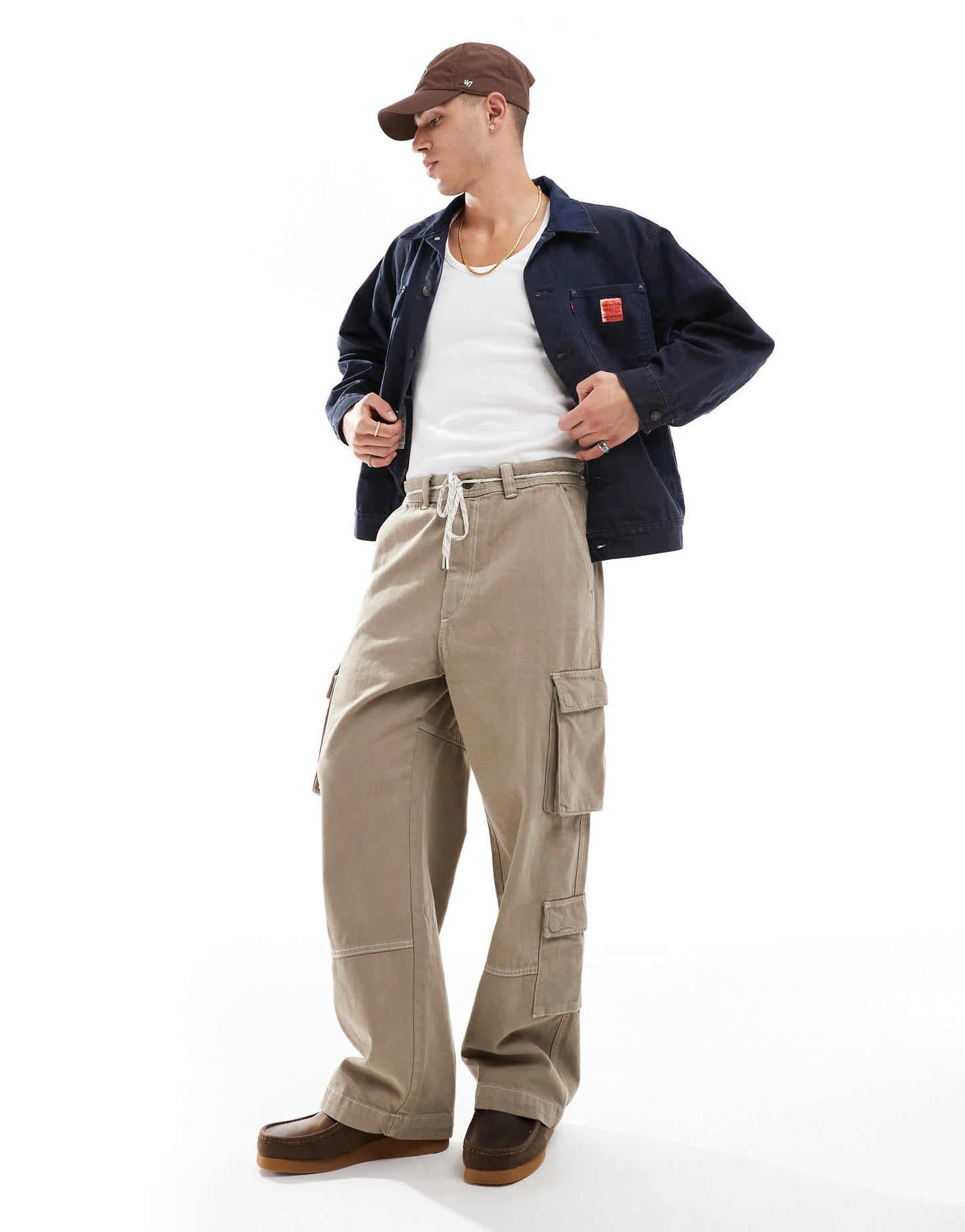 Bershka straight leg cargo trouser in camel