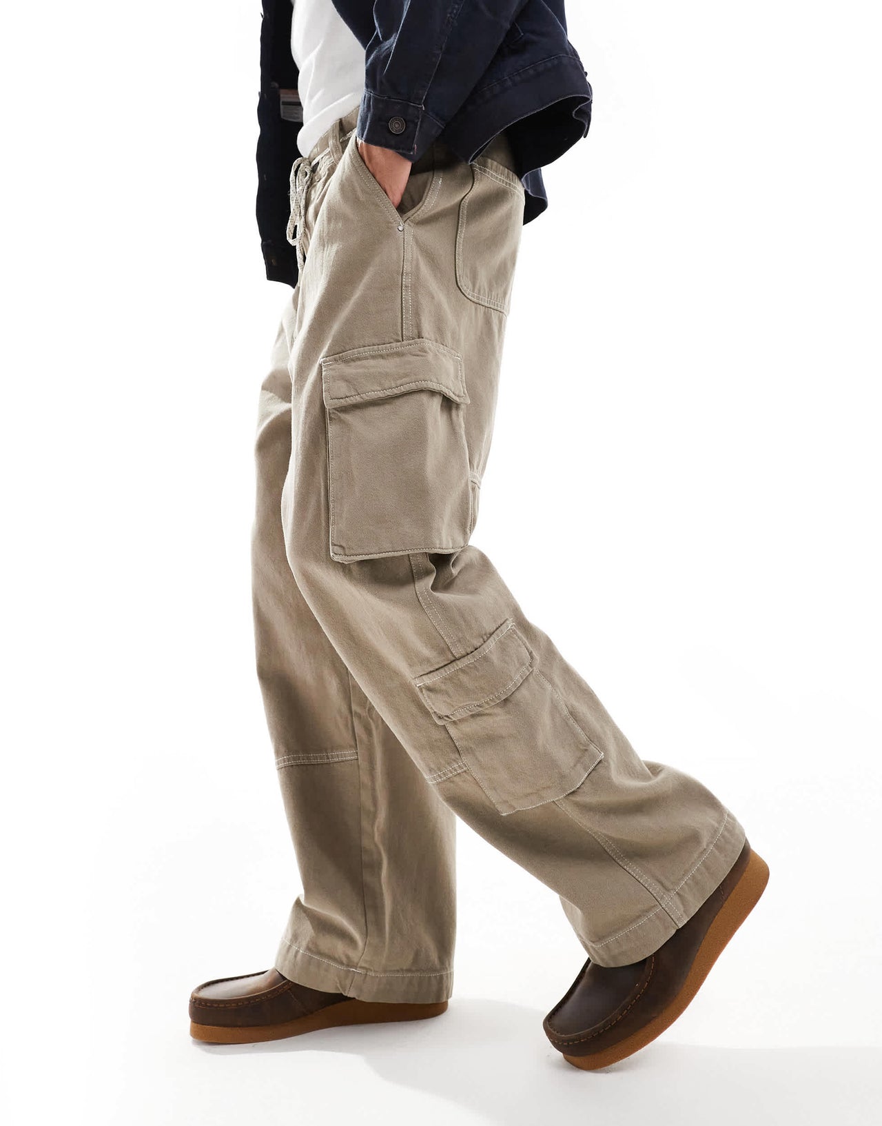 Bershka straight leg cargo trouser in camel