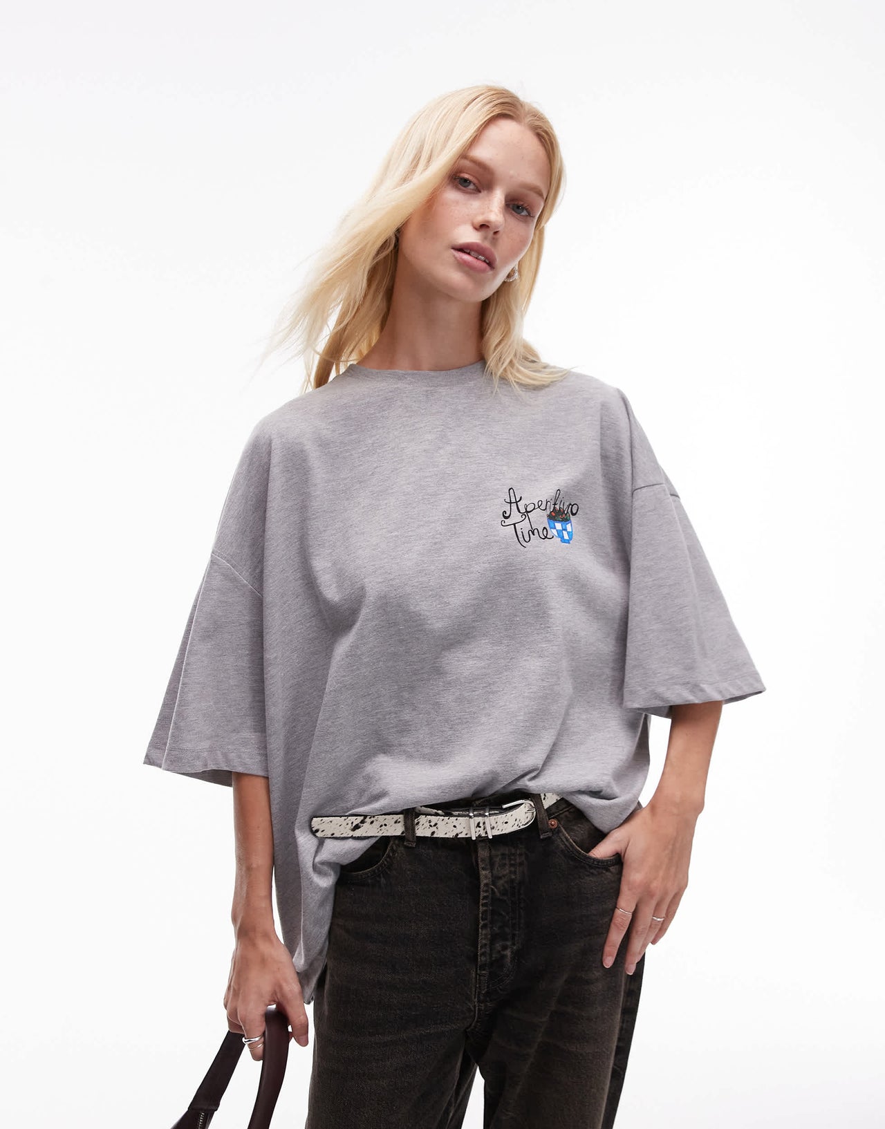 Topshop graphic Aperitivo oversized tee in grey marl