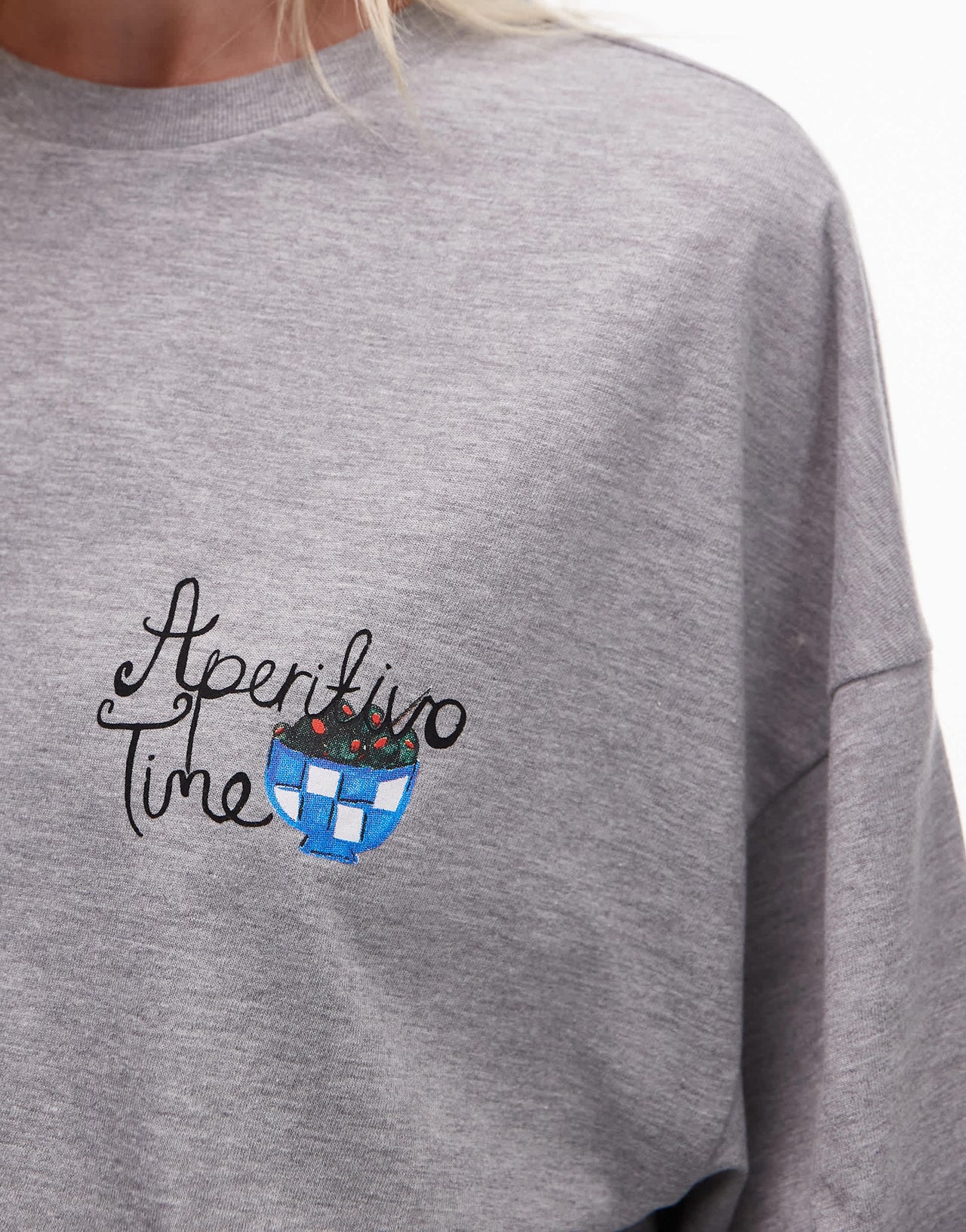 Topshop graphic Aperitivo oversized tee in grey marl