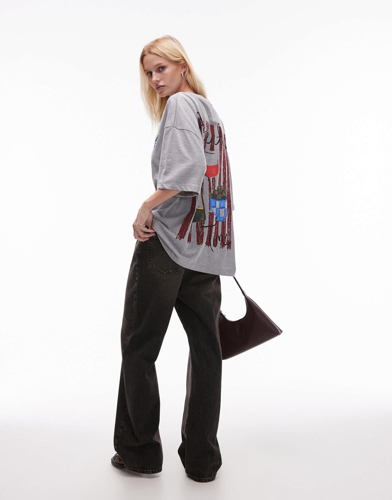 Topshop graphic Aperitivo oversized tee in grey marl