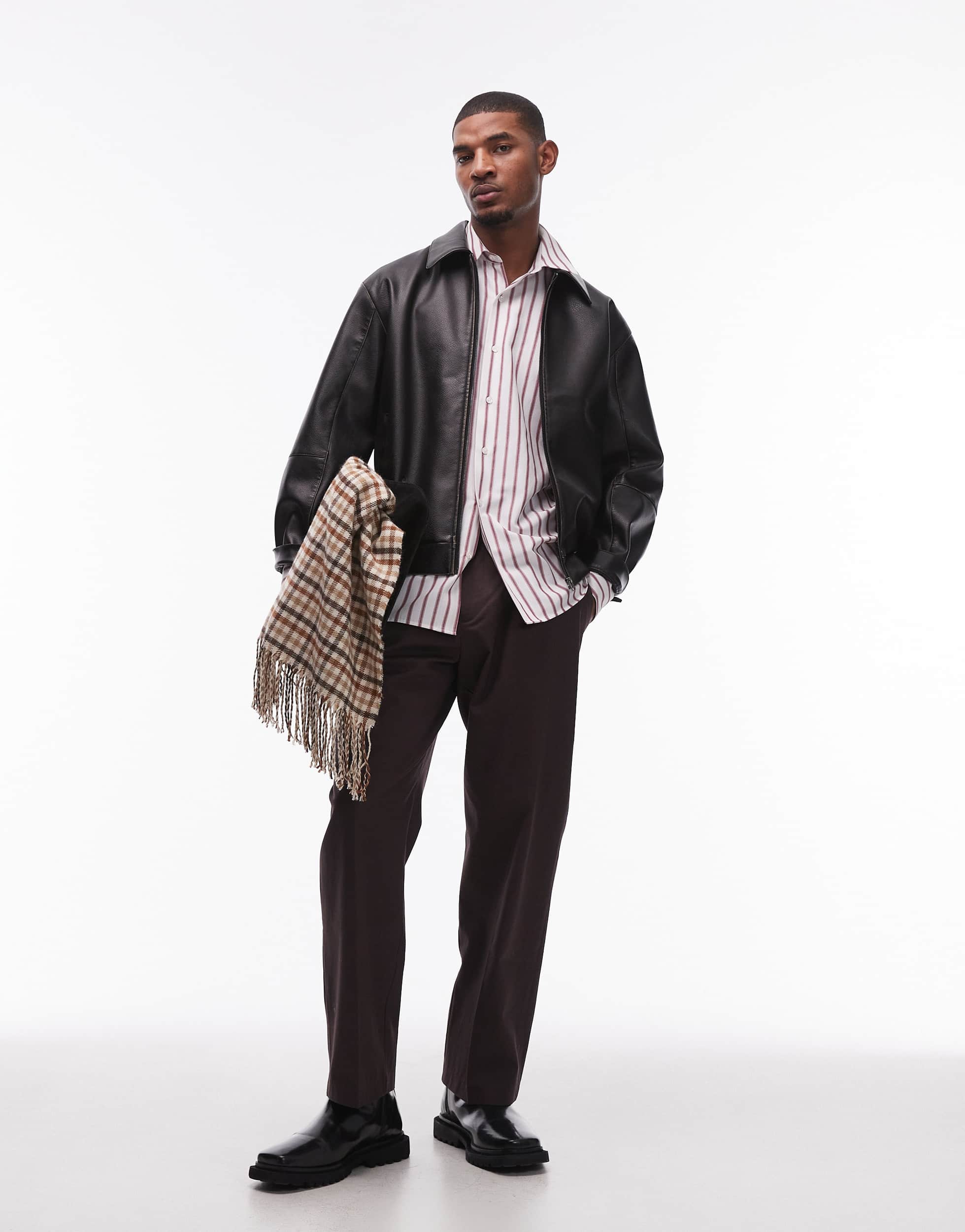 Topman smart cotton wide leg trousers in brown