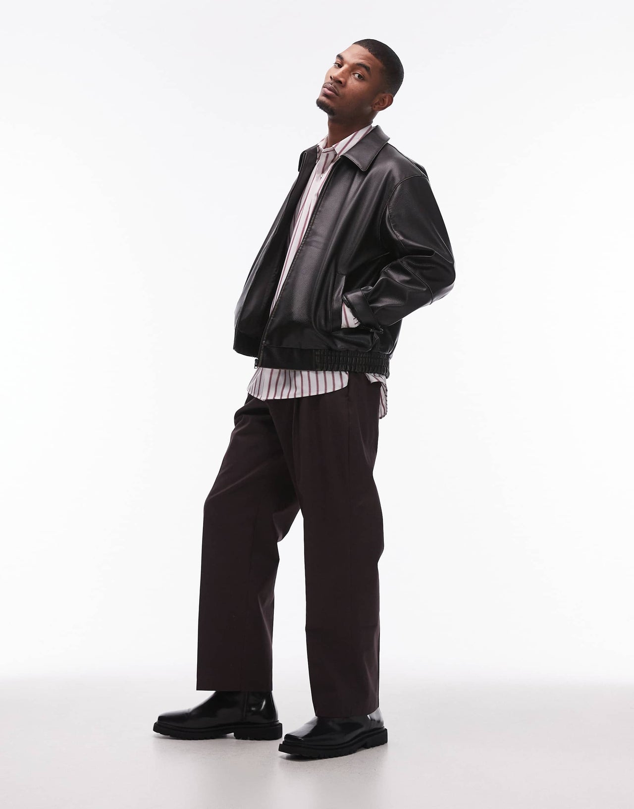 Topman smart cotton wide leg trousers in brown