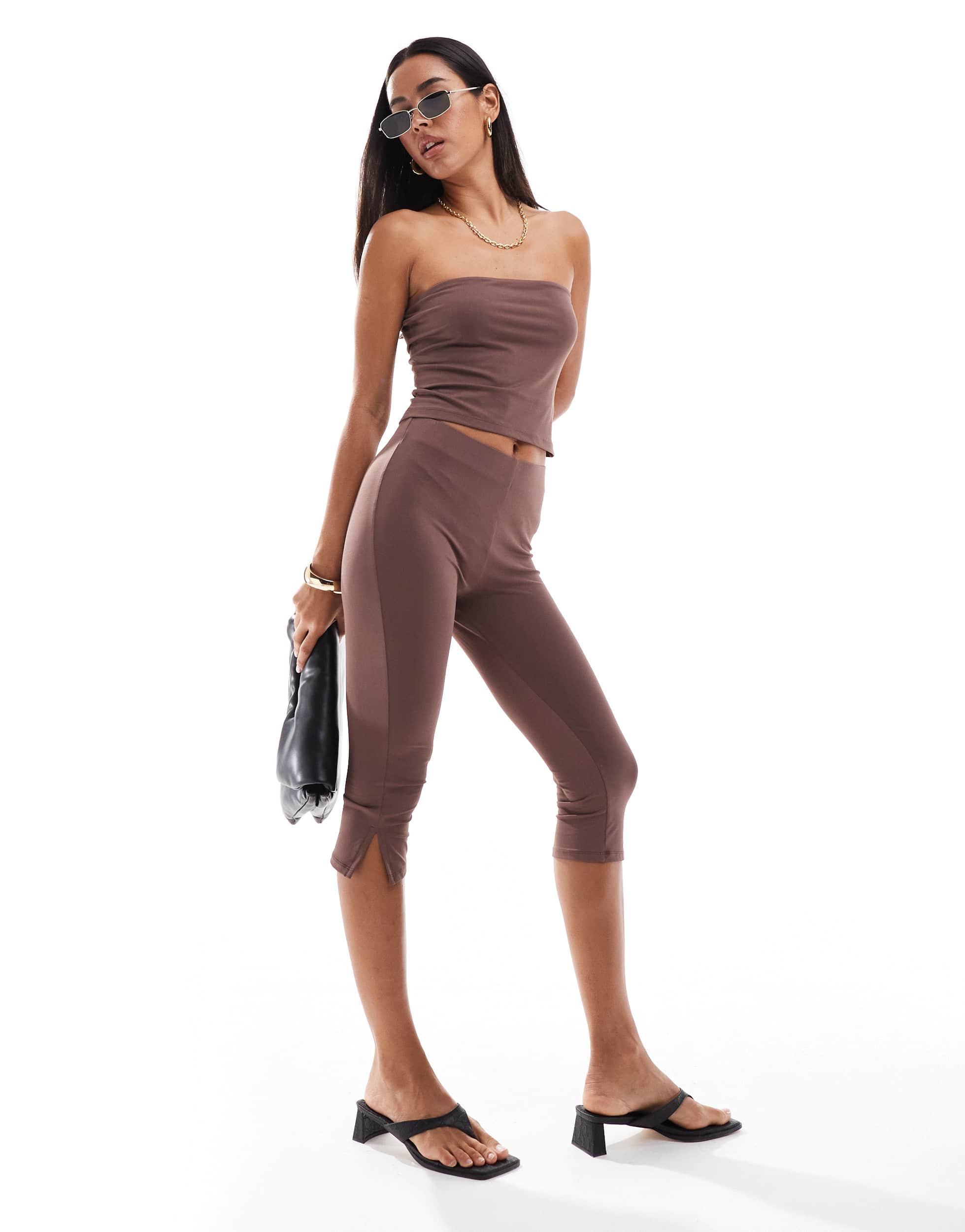 ASOS DESIGN mid rise capri leggings in chocolate brown