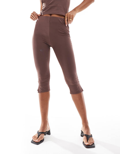ASOS DESIGN mid rise capri leggings in chocolate brown