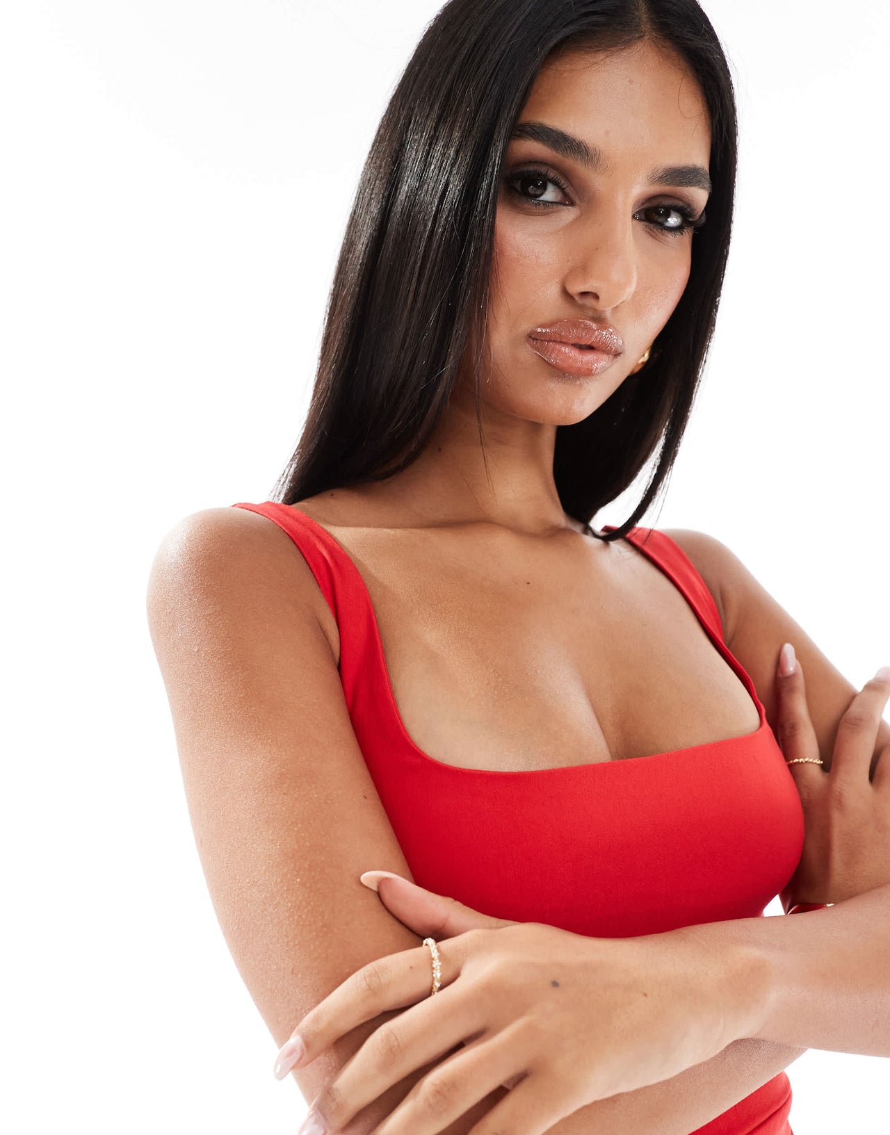 Vesper bengaline square neck bodycon mini dress in bright red