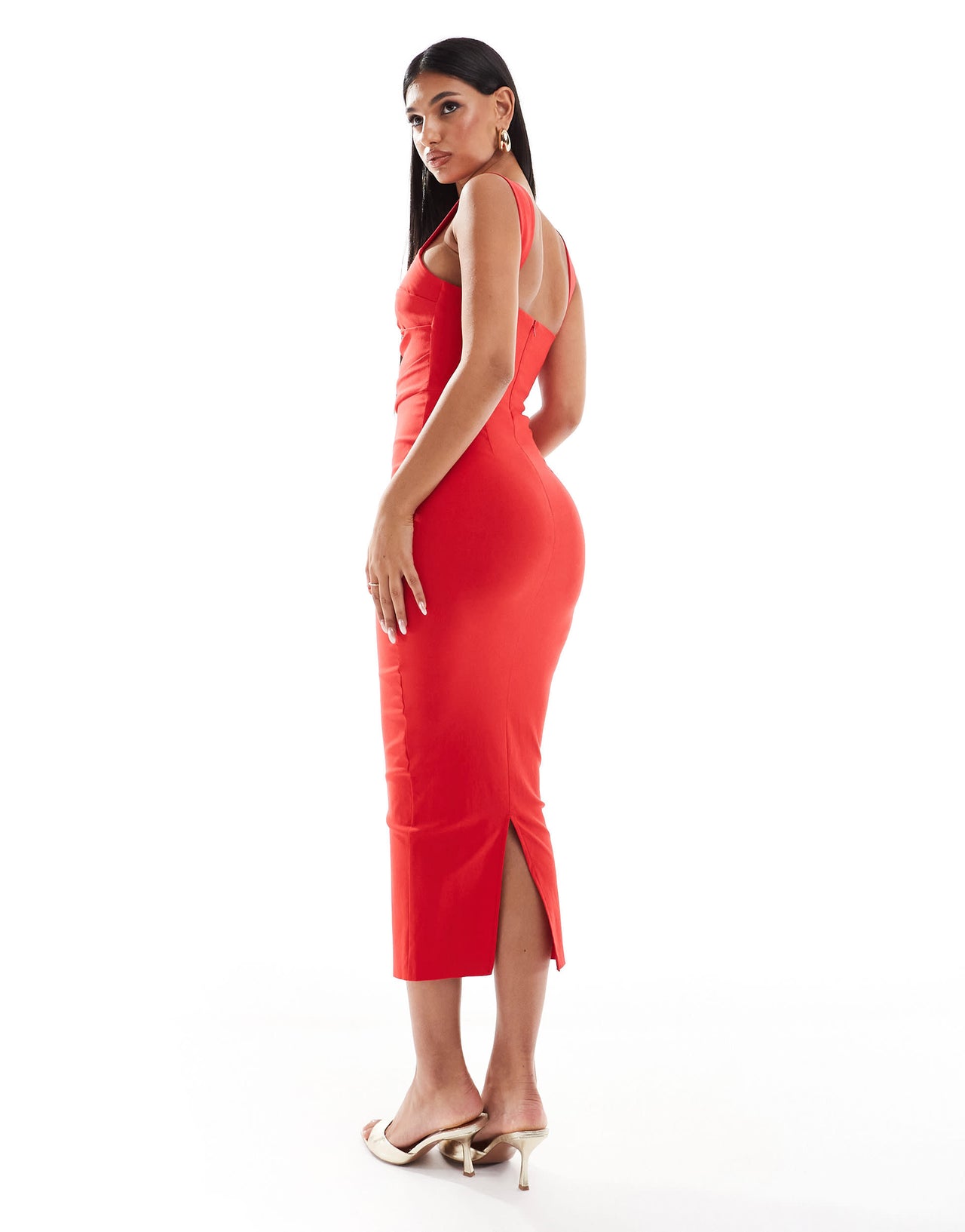 Vesper bengaline sweetheart neckline bodycon midaxi dress in red