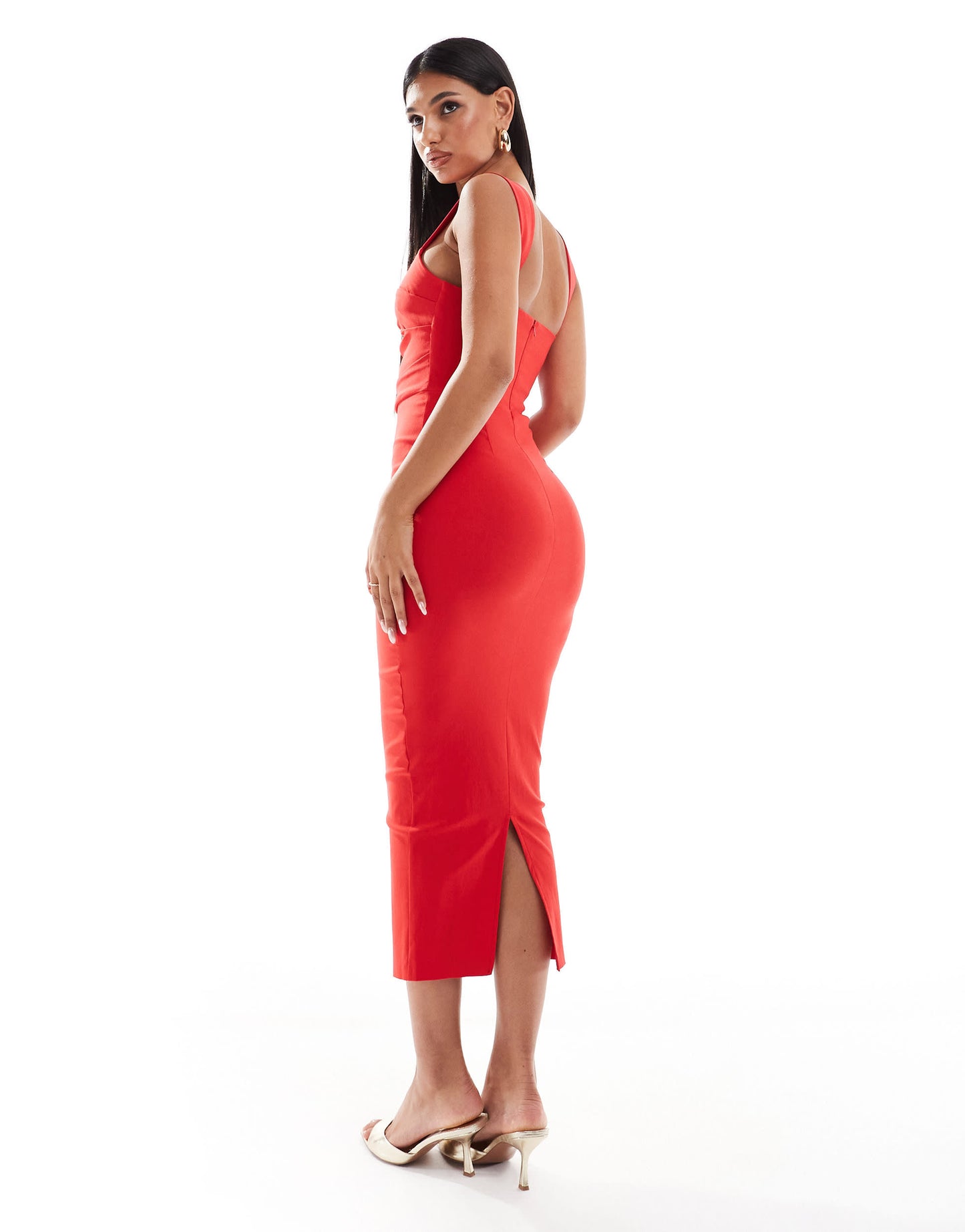 Vesper bengaline sweetheart neckline bodycon midaxi dress in red