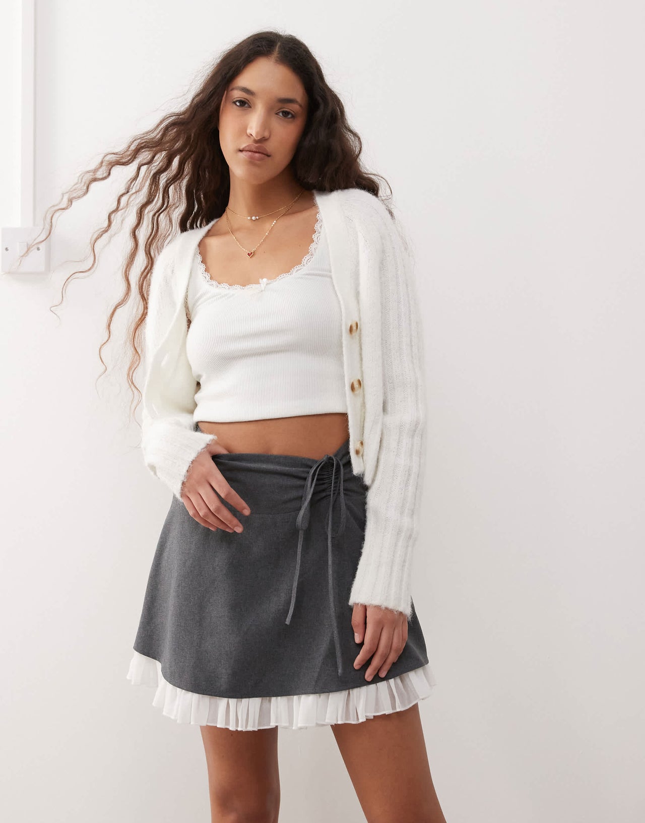 Miss Selfridge tailored ruffle hem mini skirt in grey