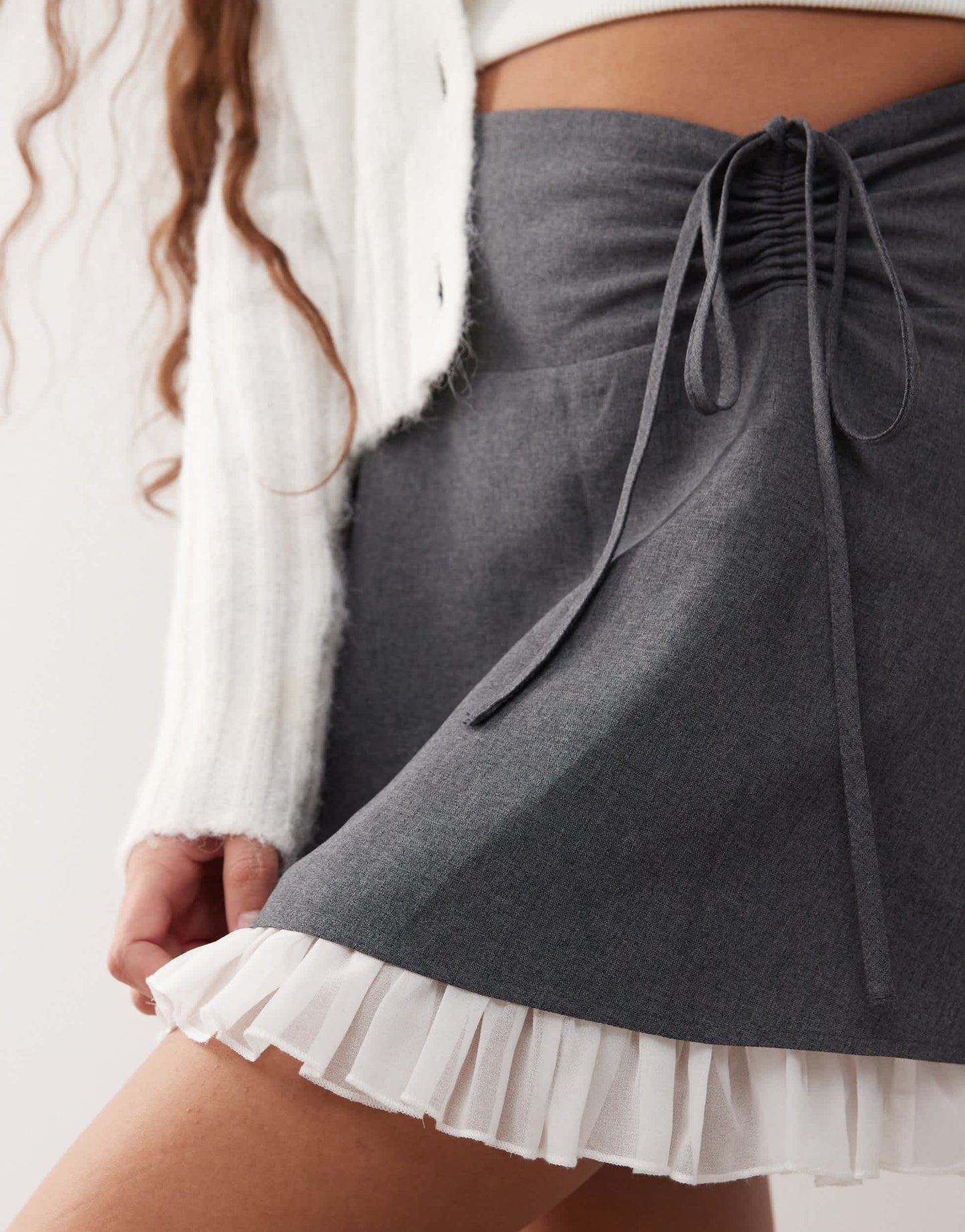 Miss Selfridge tailored ruffle hem mini skirt in grey