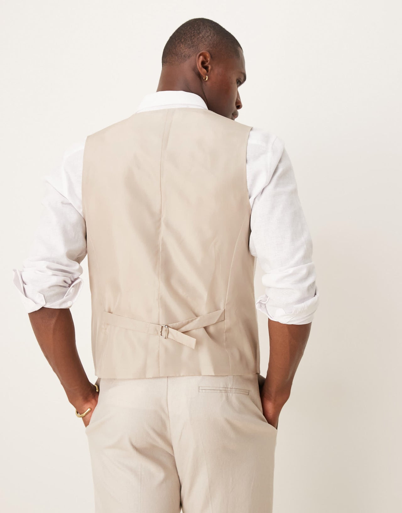 ASOS DESIGN linen blend slim suit waistcoat in stone