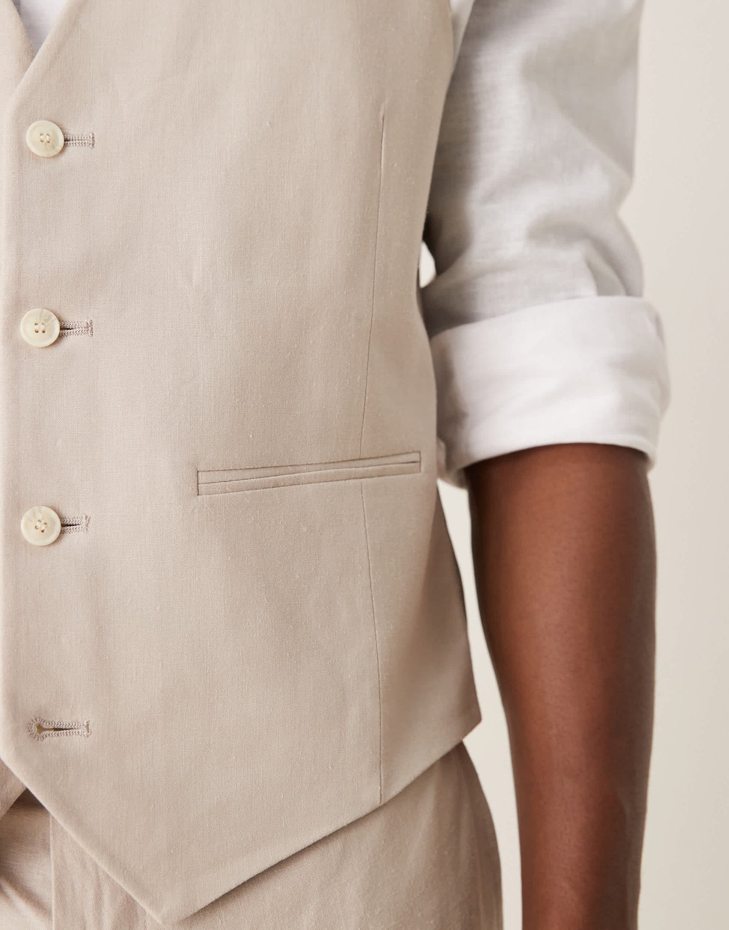 ASOS DESIGN linen blend slim suit waistcoat in stone