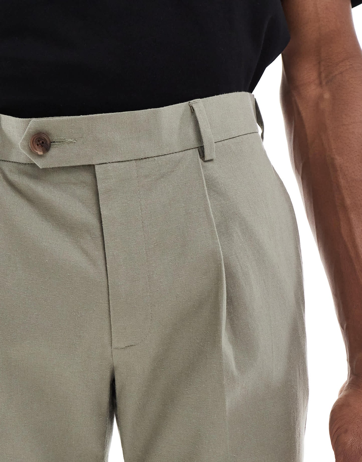 ASOS DESIGN linen blend slim suit trousers in khaki