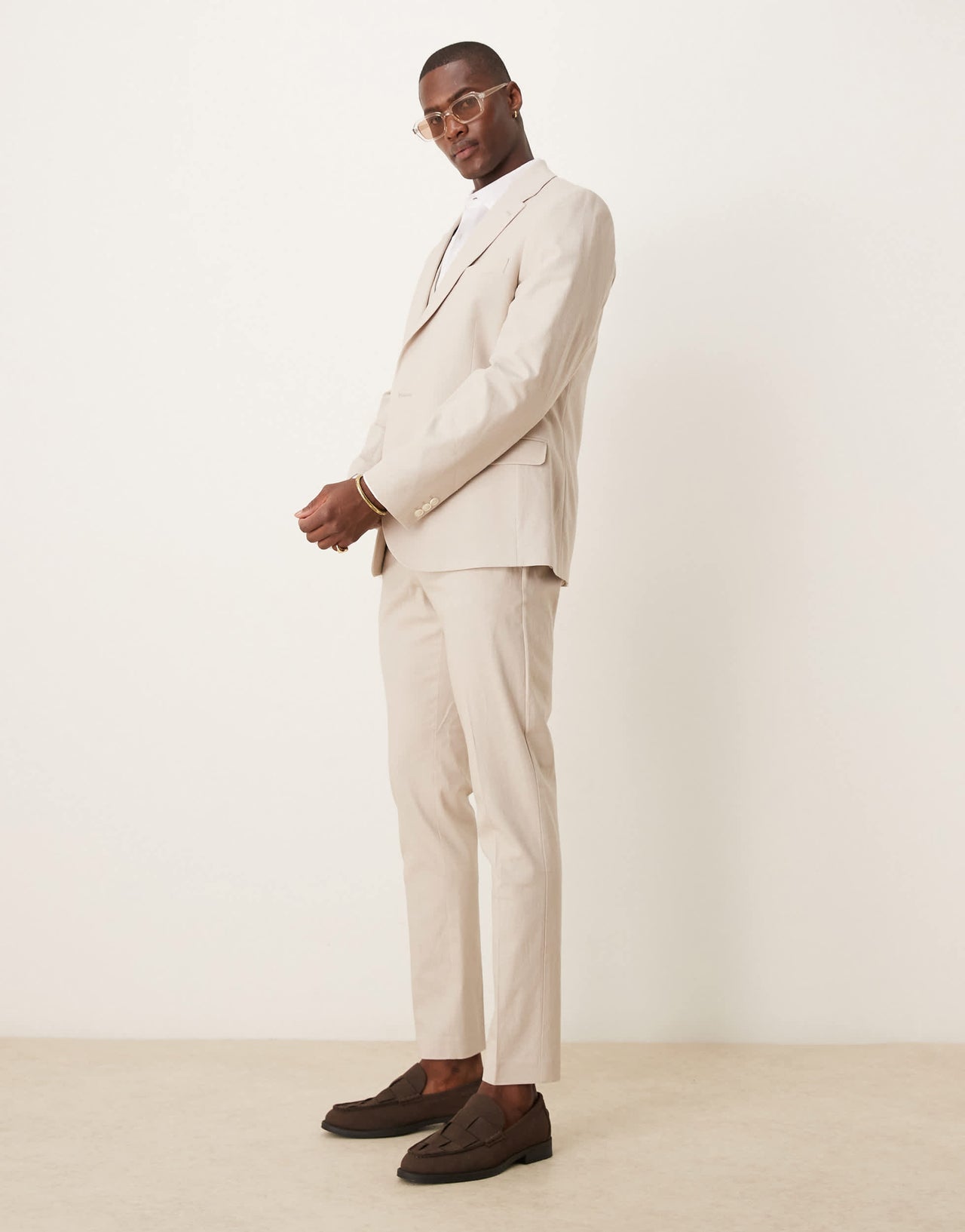 ASOS DESIGN linen blend skinny suit jacket in stone
