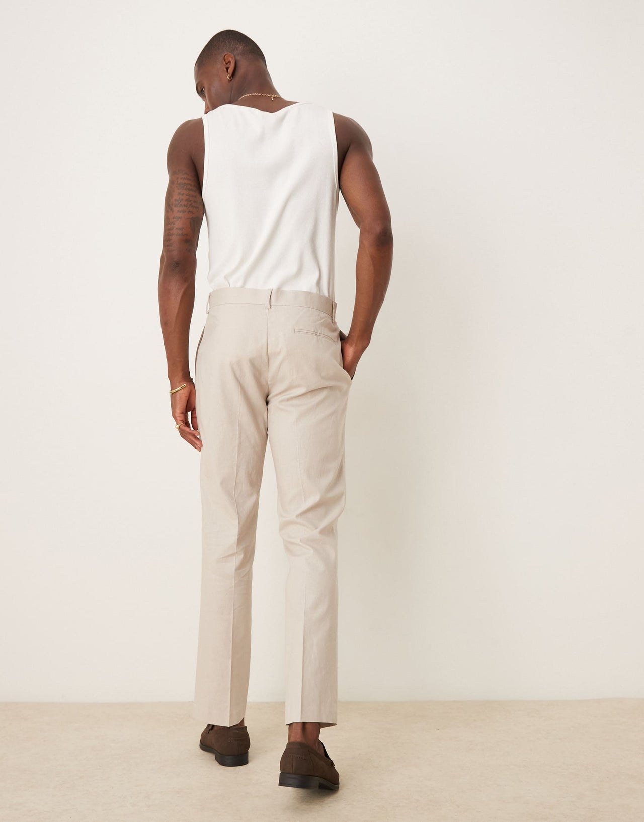 ASOS DESIGN linen blend slim suit trousers in stone