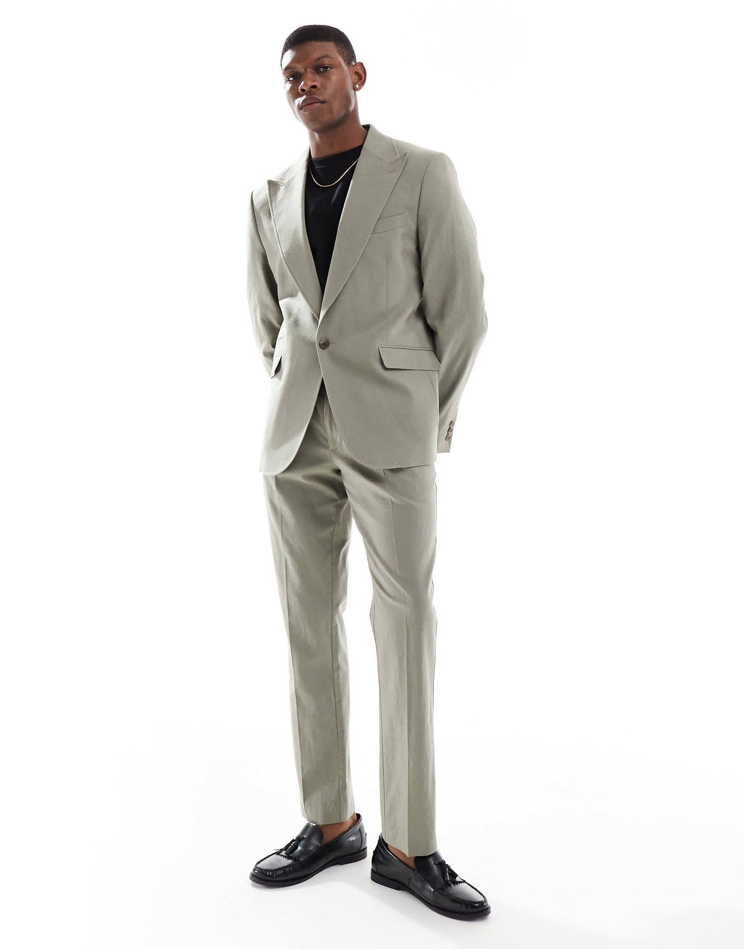 ASOS DESIGN linen blend slim suit jacket in khaki