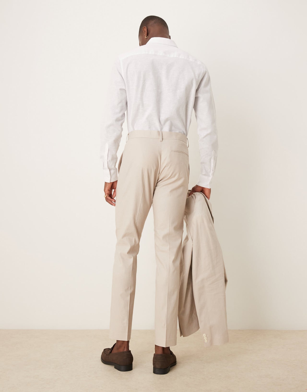 ASOS DESIGN linen blend skinny suit trousers in stone