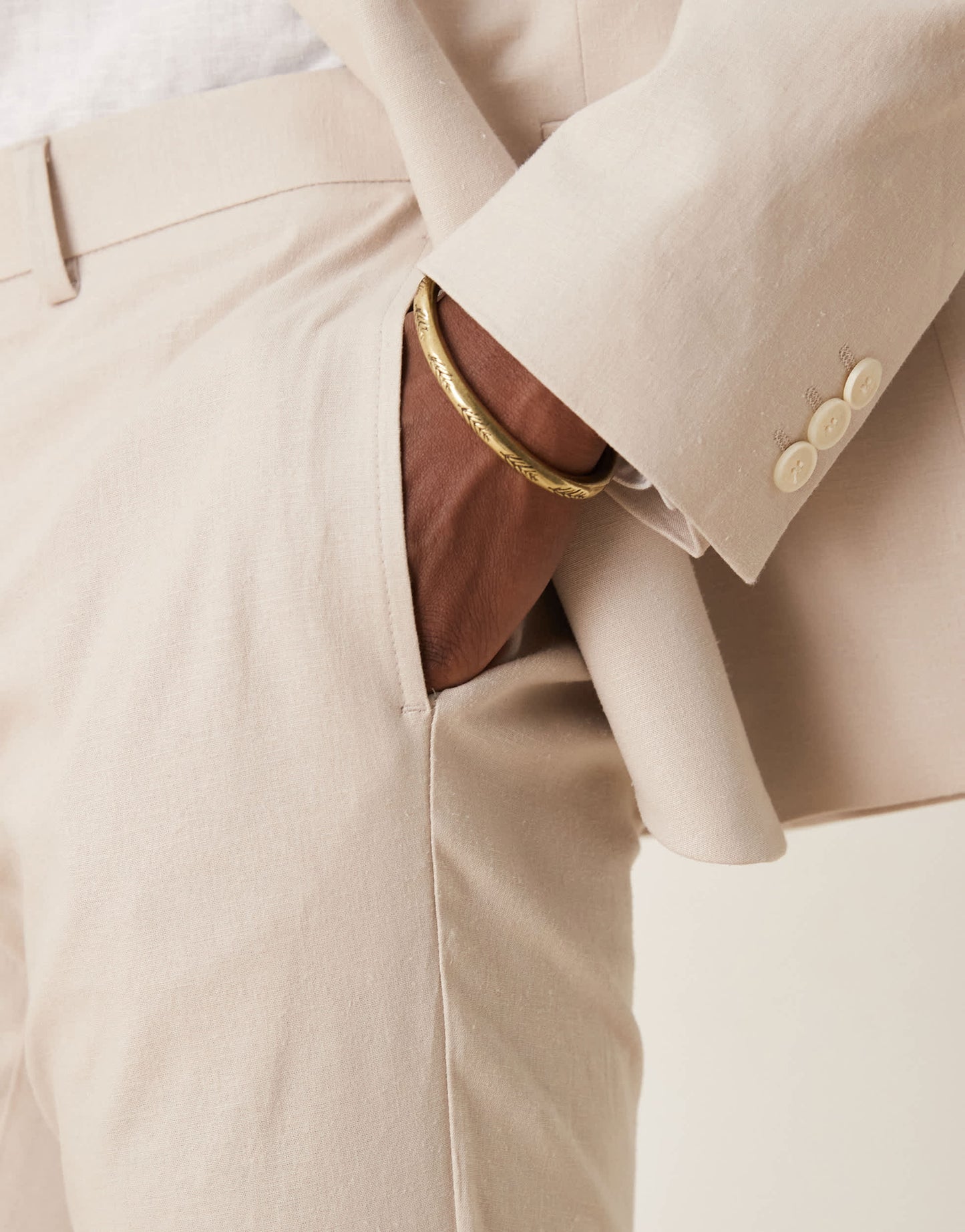 ASOS DESIGN linen blend skinny suit trousers in stone