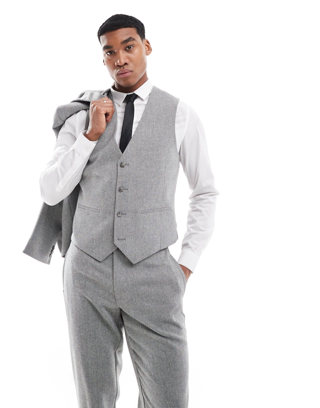 ASOS DESIGN slim suit waistcoat with wool in grey barleyweave
