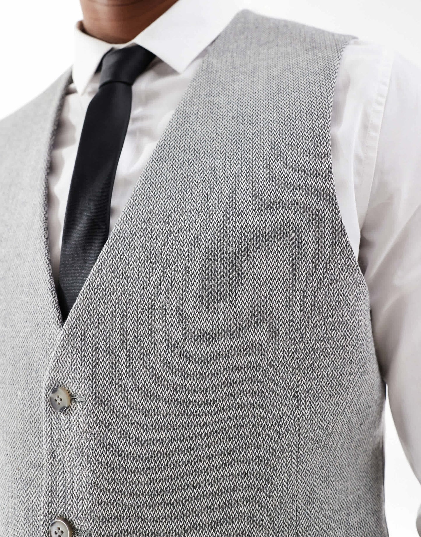 ASOS DESIGN slim suit waistcoat with wool in grey barleyweave