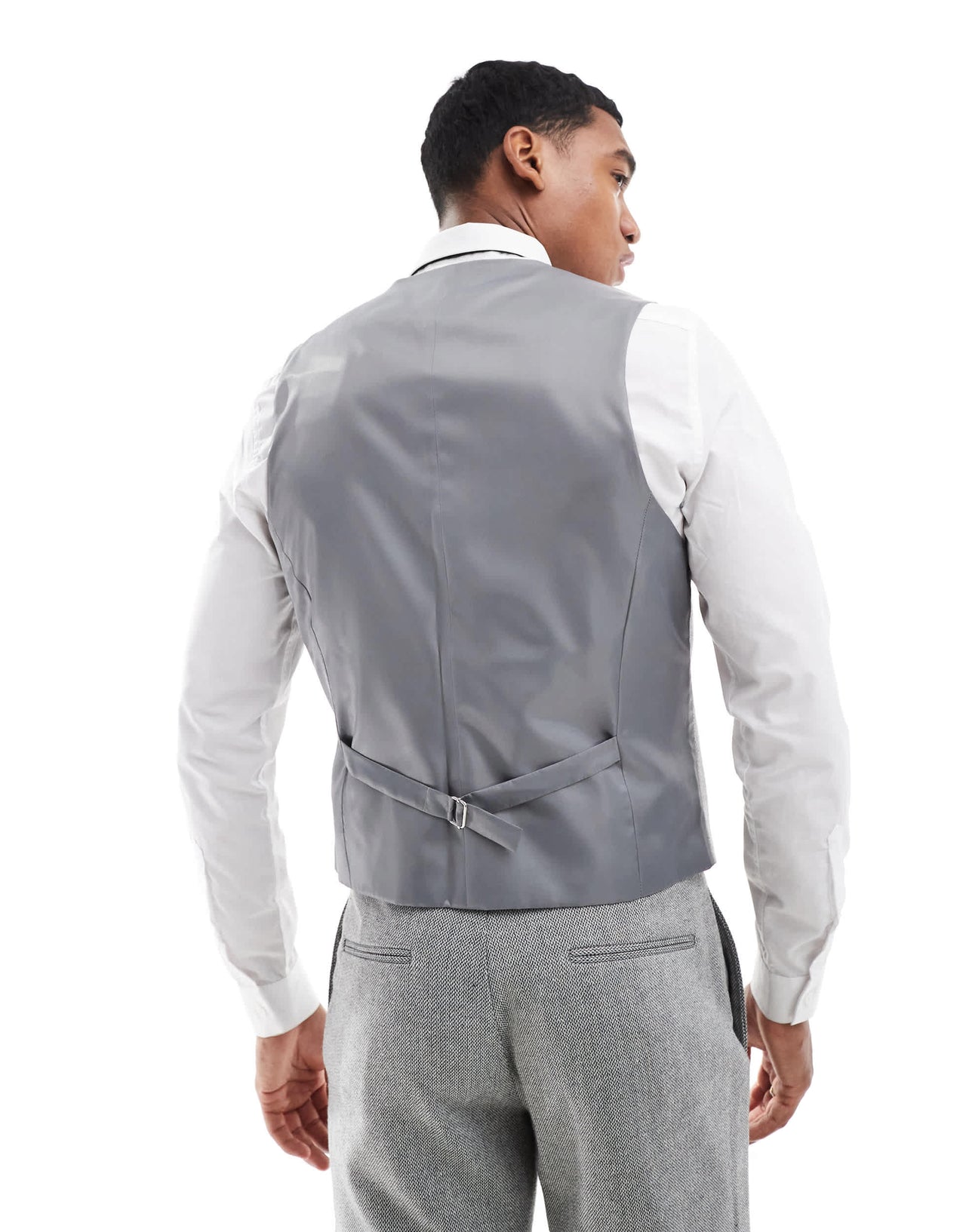 ASOS DESIGN slim suit waistcoat with wool in grey barleyweave