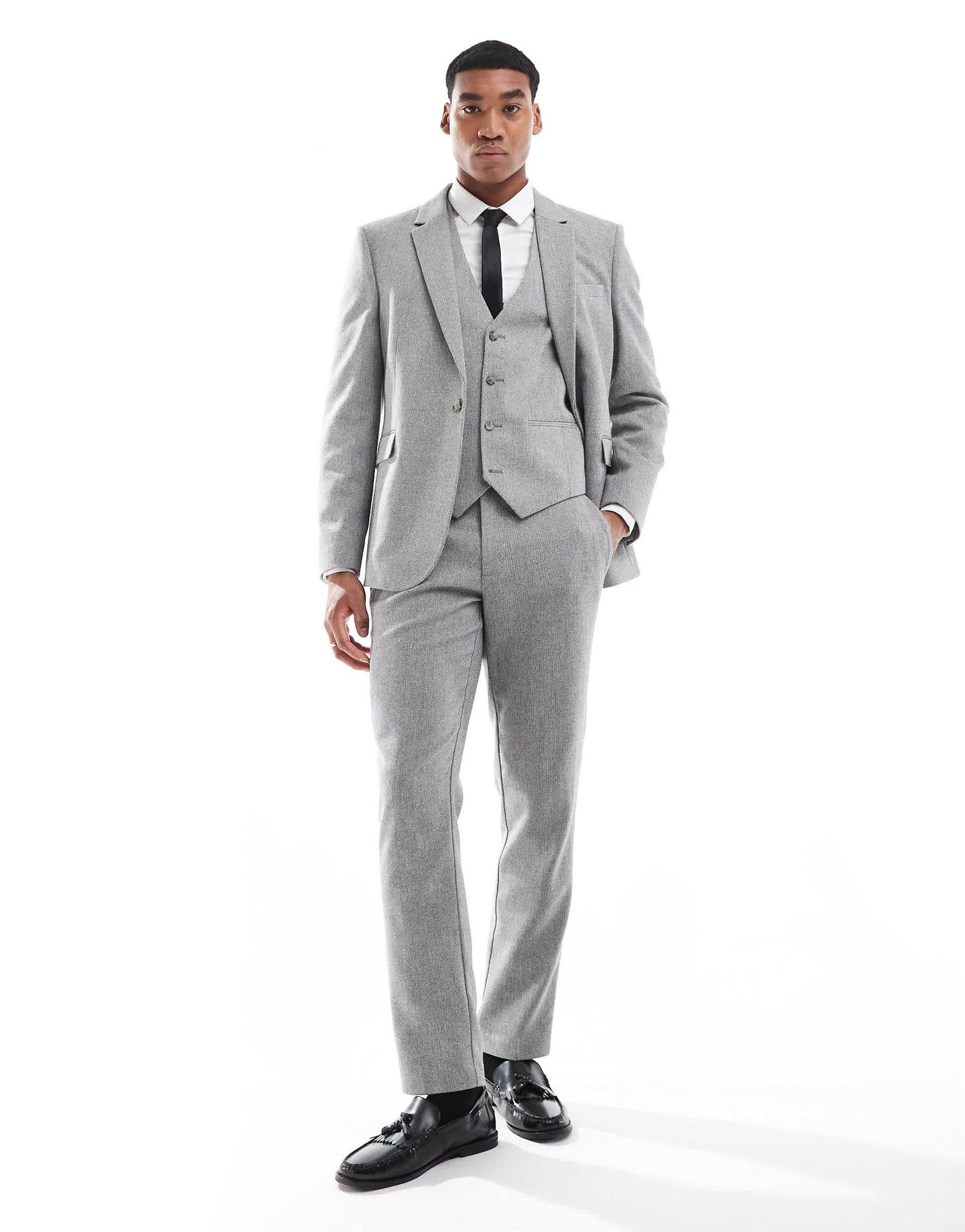 ASOS DESIGN slim suit waistcoat with wool in grey barleyweave