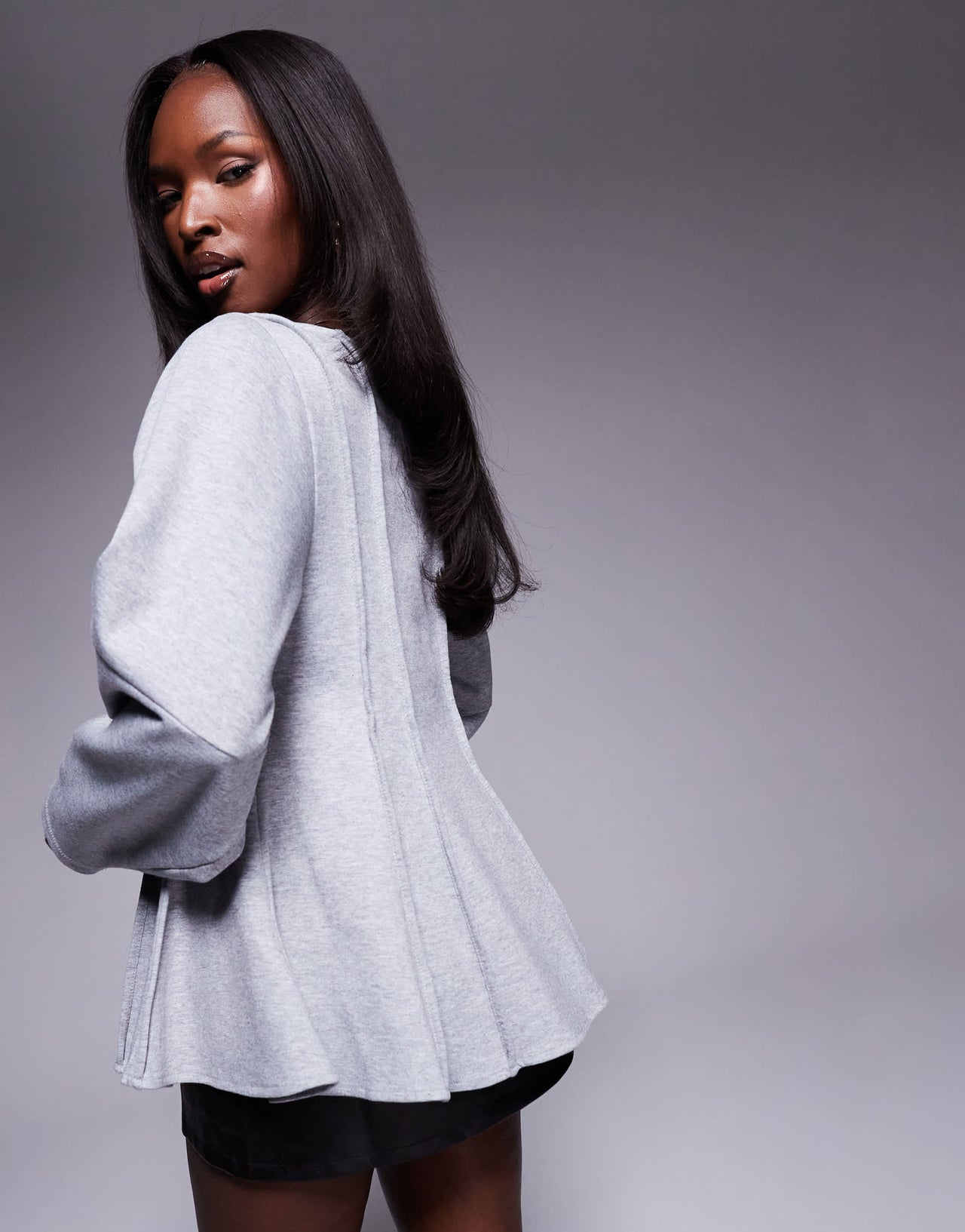 ASOS DESIGN exposed seam peplum top in grey marl